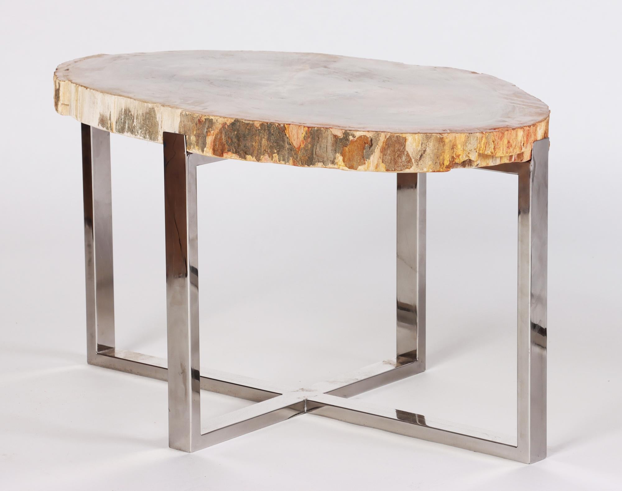 Pair of Organic Modern Petrified Wood Side Tables, 21st C 4