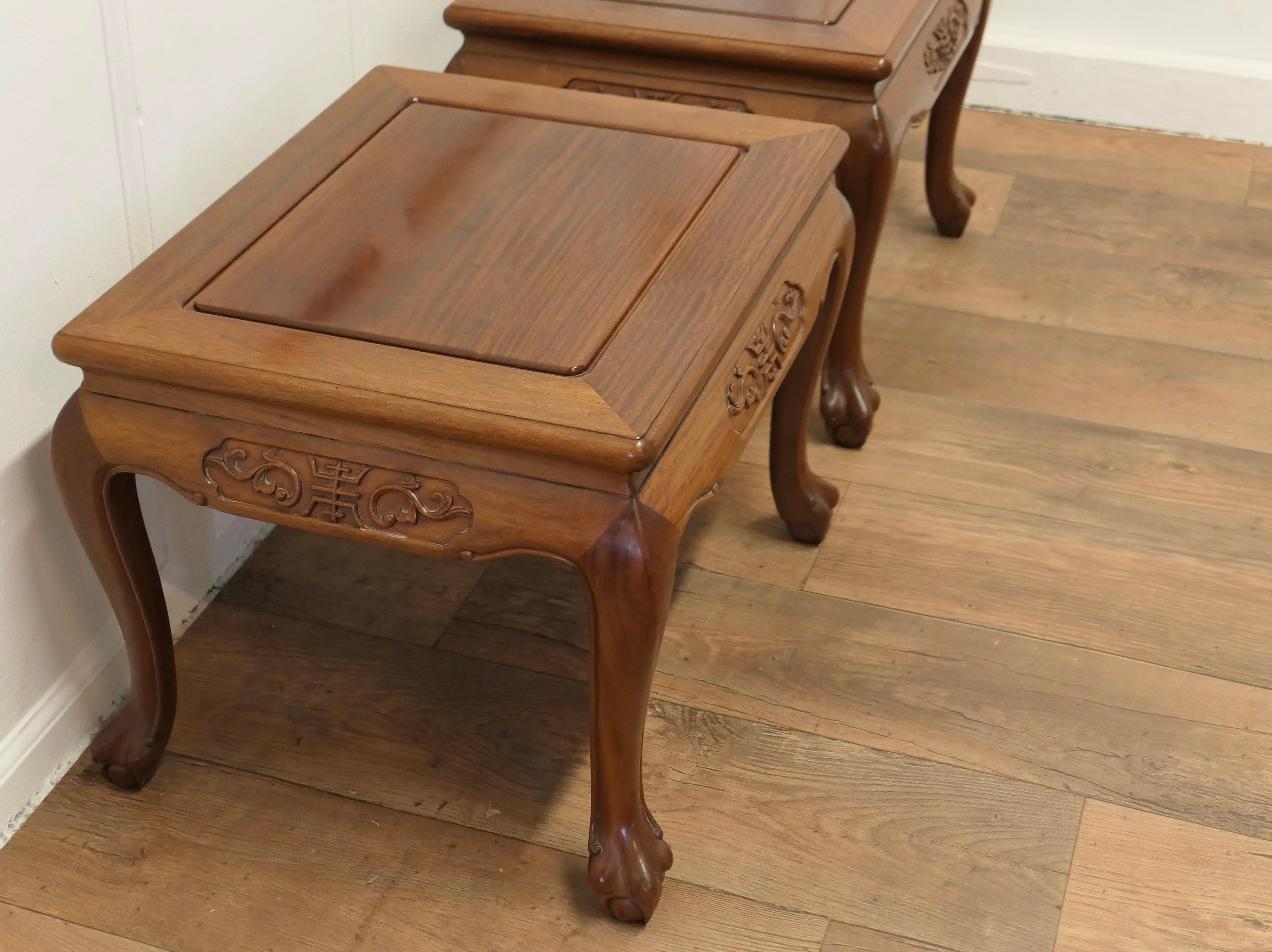 Mid-20th Century Pair of Oriental Teak Low Tables, Coffee Tables For Sale