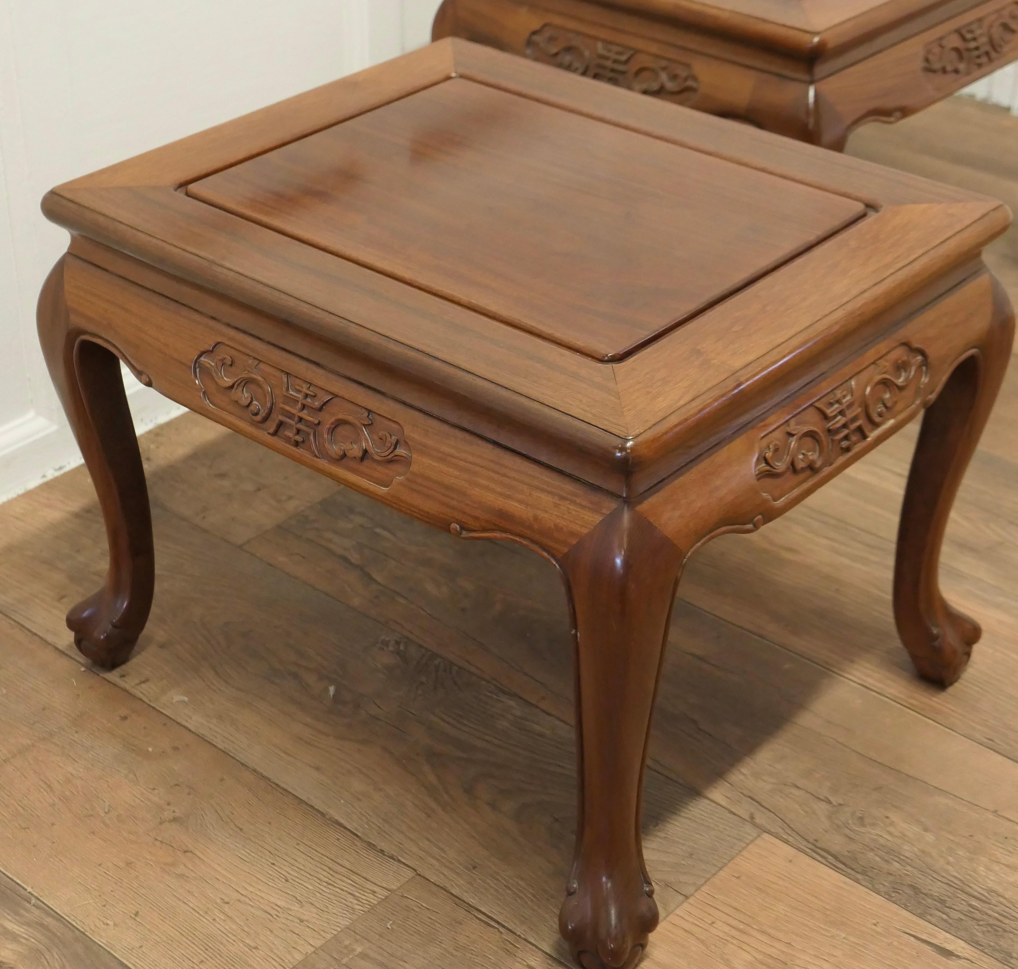 Pair of Oriental Teak Low Tables, Coffee Tables For Sale 1