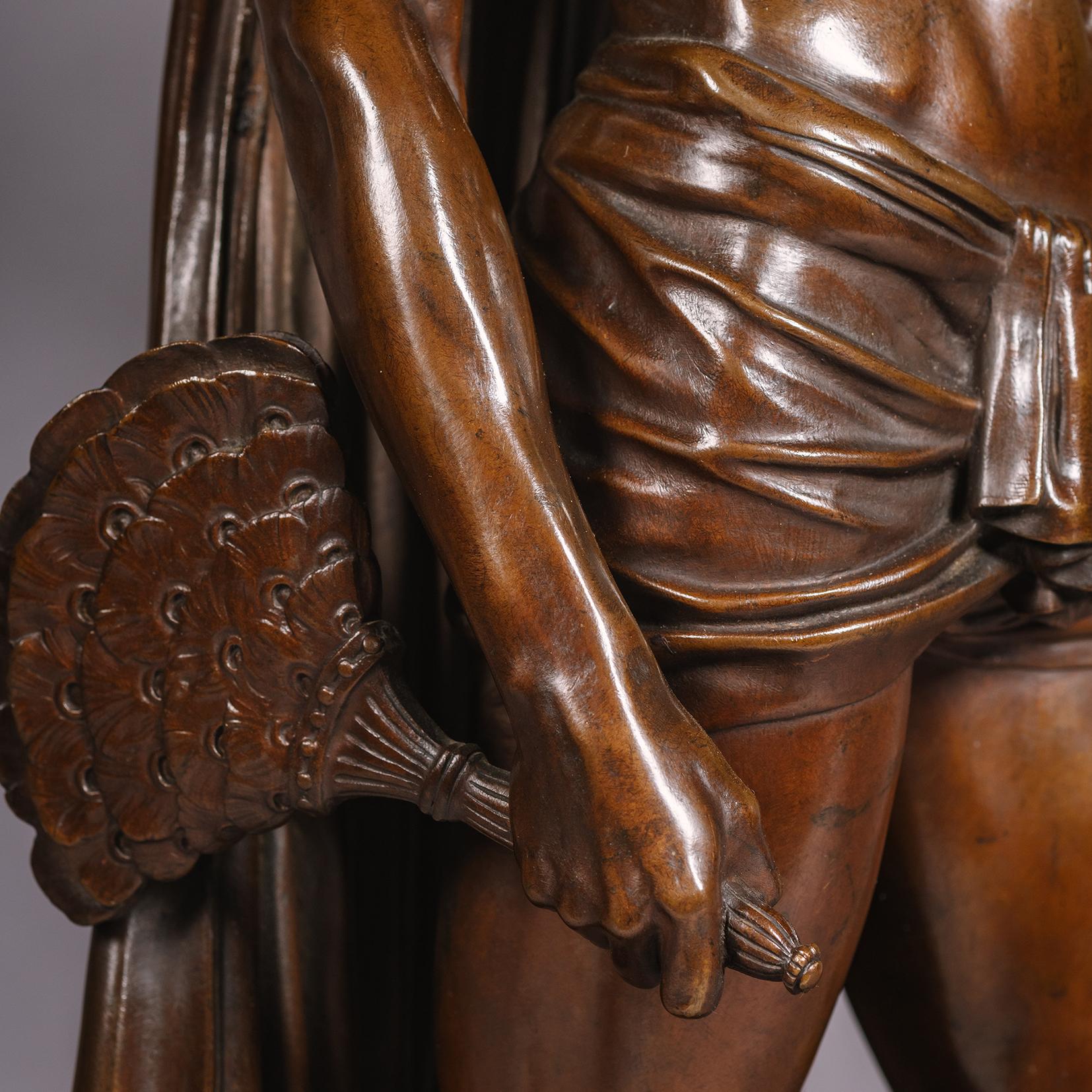 A Pair of Orientalist Patinated-Bronze Figural Torchères Cast by Barbedienne For Sale 4