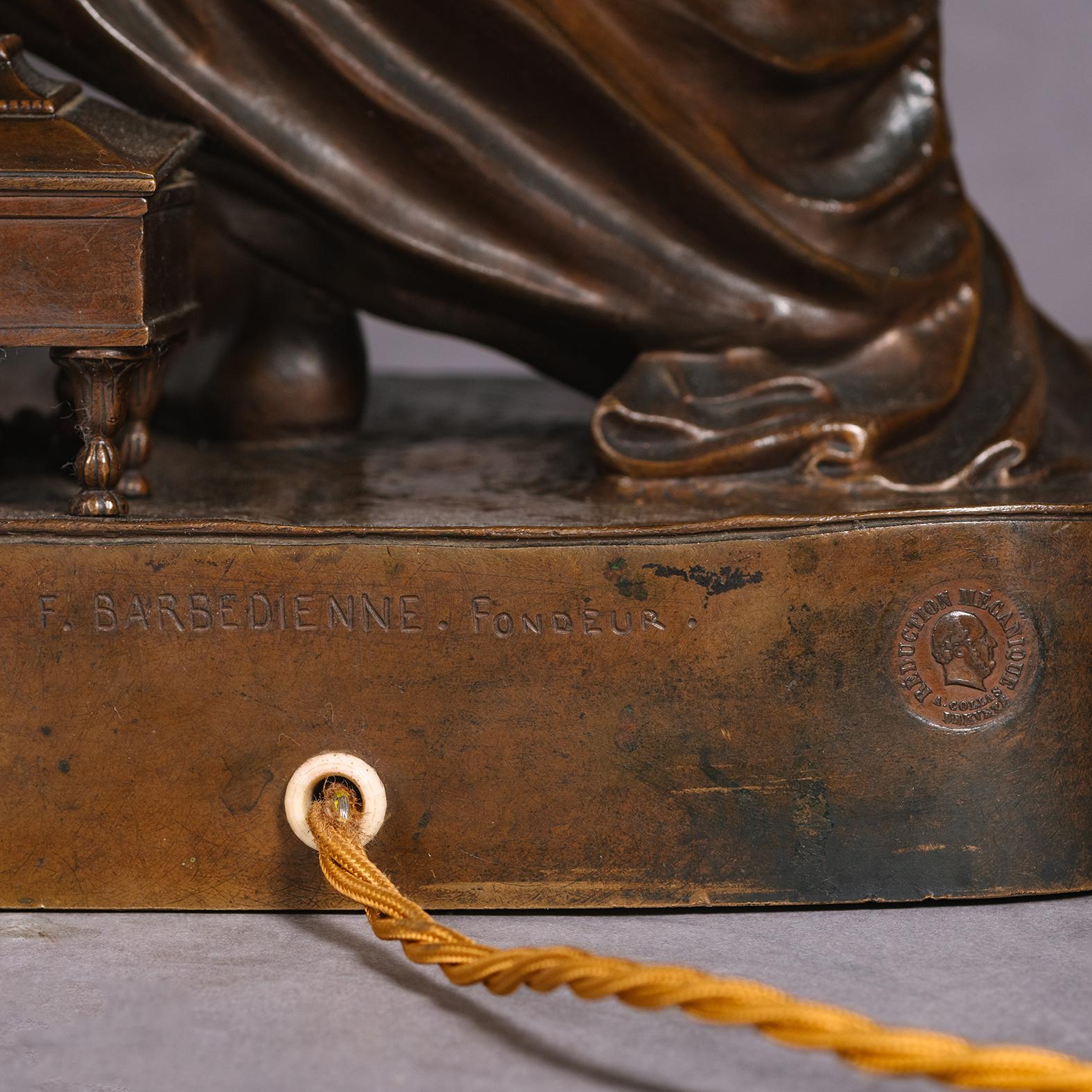 A Pair of Orientalist Patinated-Bronze Figural Torchères Cast by Barbedienne For Sale 7