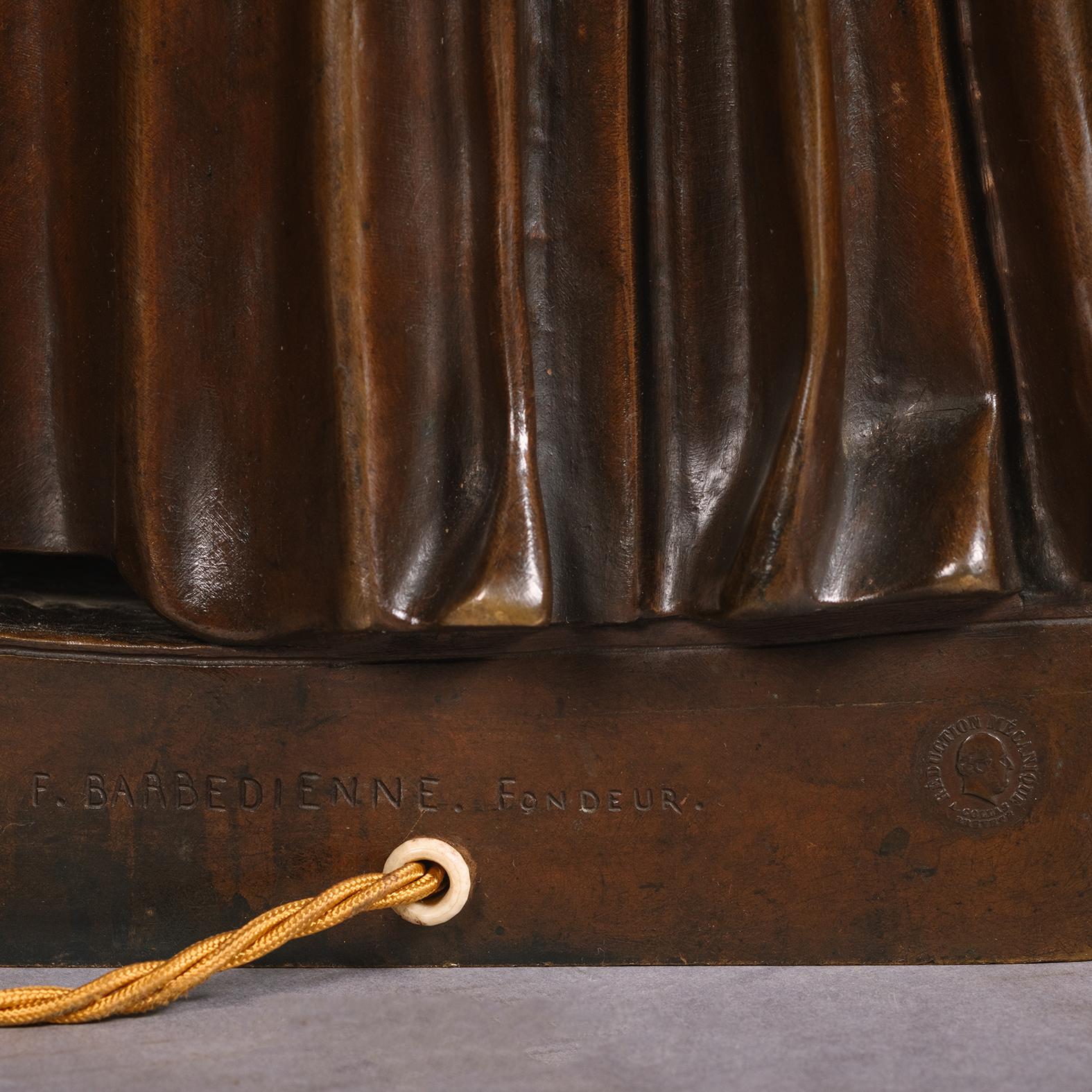 A Pair of Orientalist Patinated-Bronze Figural Torchères Cast by Barbedienne For Sale 8