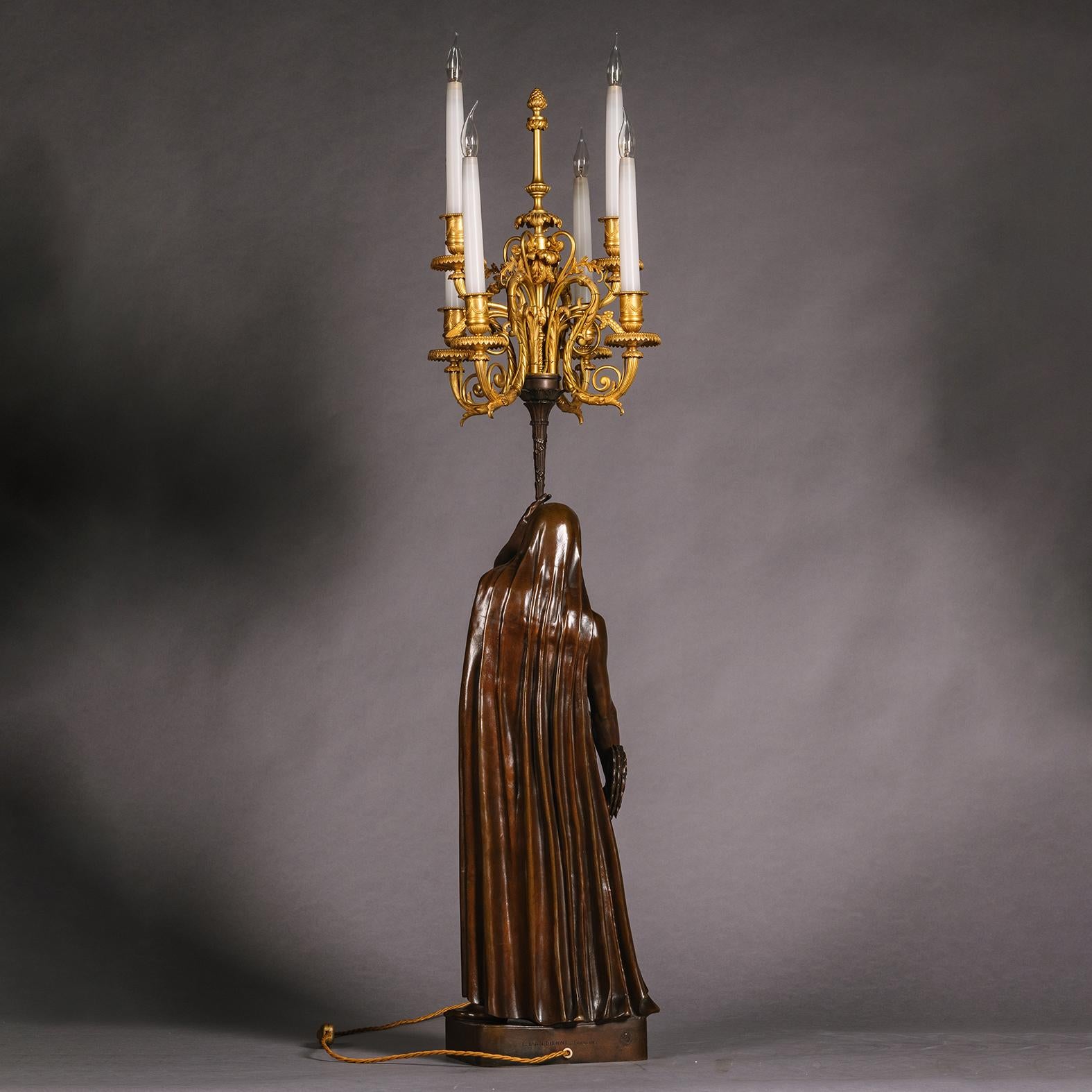19th Century A Pair of Orientalist Patinated-Bronze Figural Torchères Cast by Barbedienne For Sale