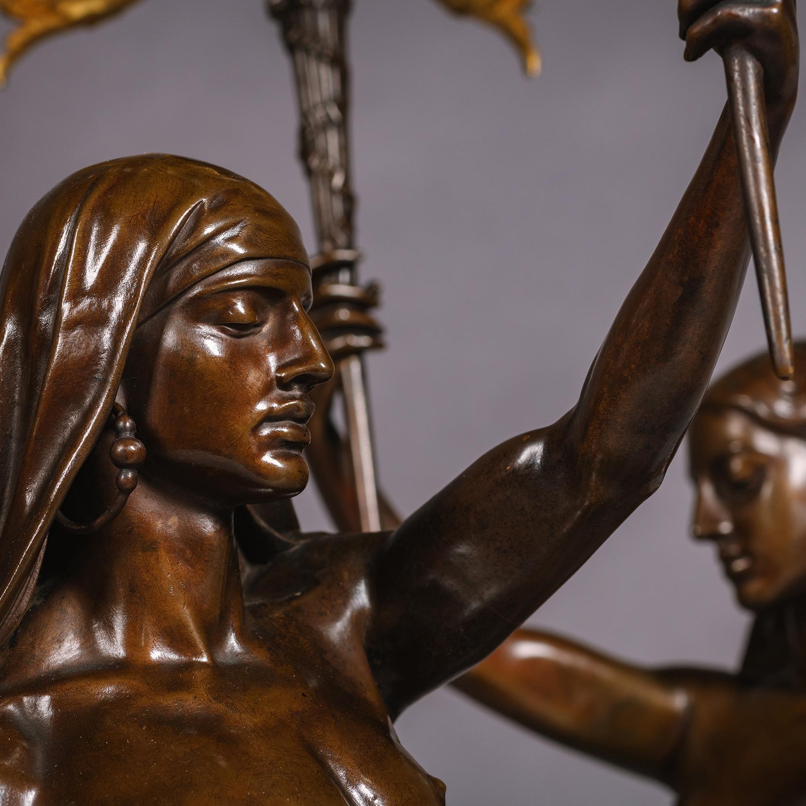A Pair of Orientalist Patinated-Bronze Figural Torchères Cast by Barbedienne For Sale 2