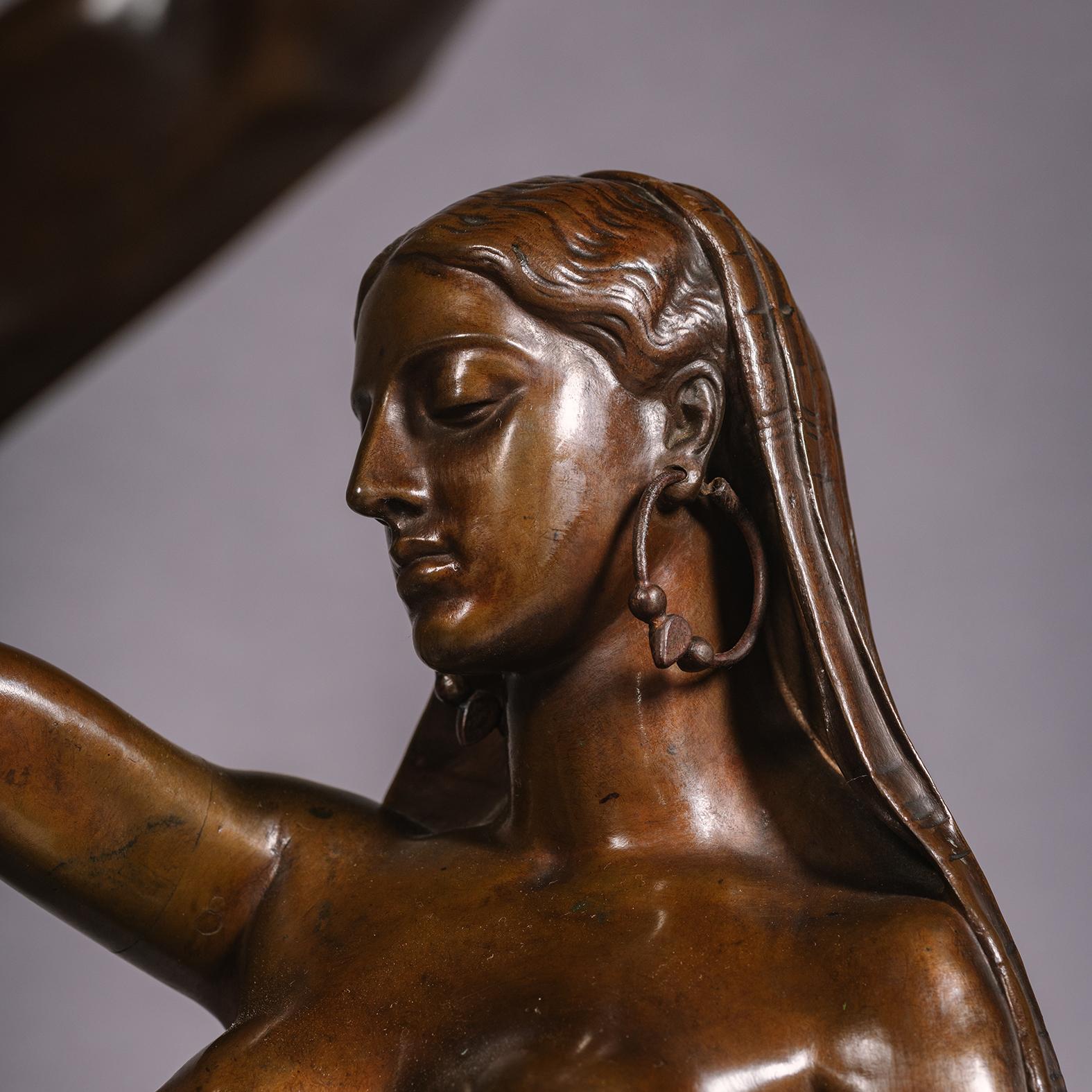 A Pair of Orientalist Patinated-Bronze Figural Torchères Cast by Barbedienne For Sale 3
