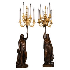 Ein Paar orientalische Fackeln aus patinierter Bronze, gegossen von Barbedienne
