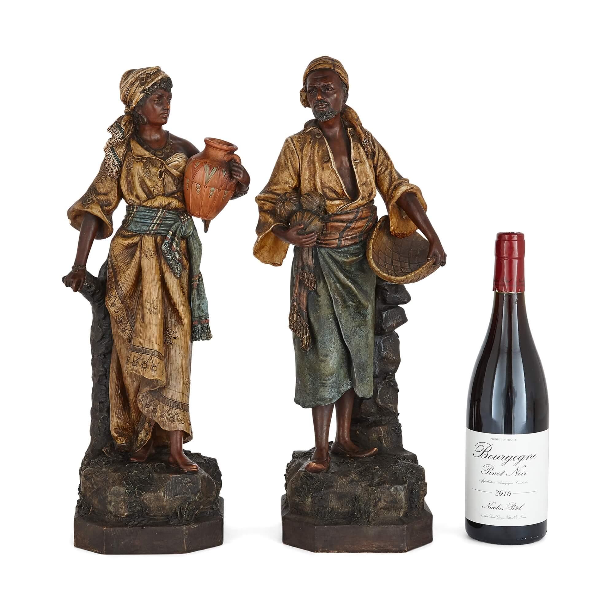 A pair of Orientalist terracotta figures by Johann Maresch For Sale 1