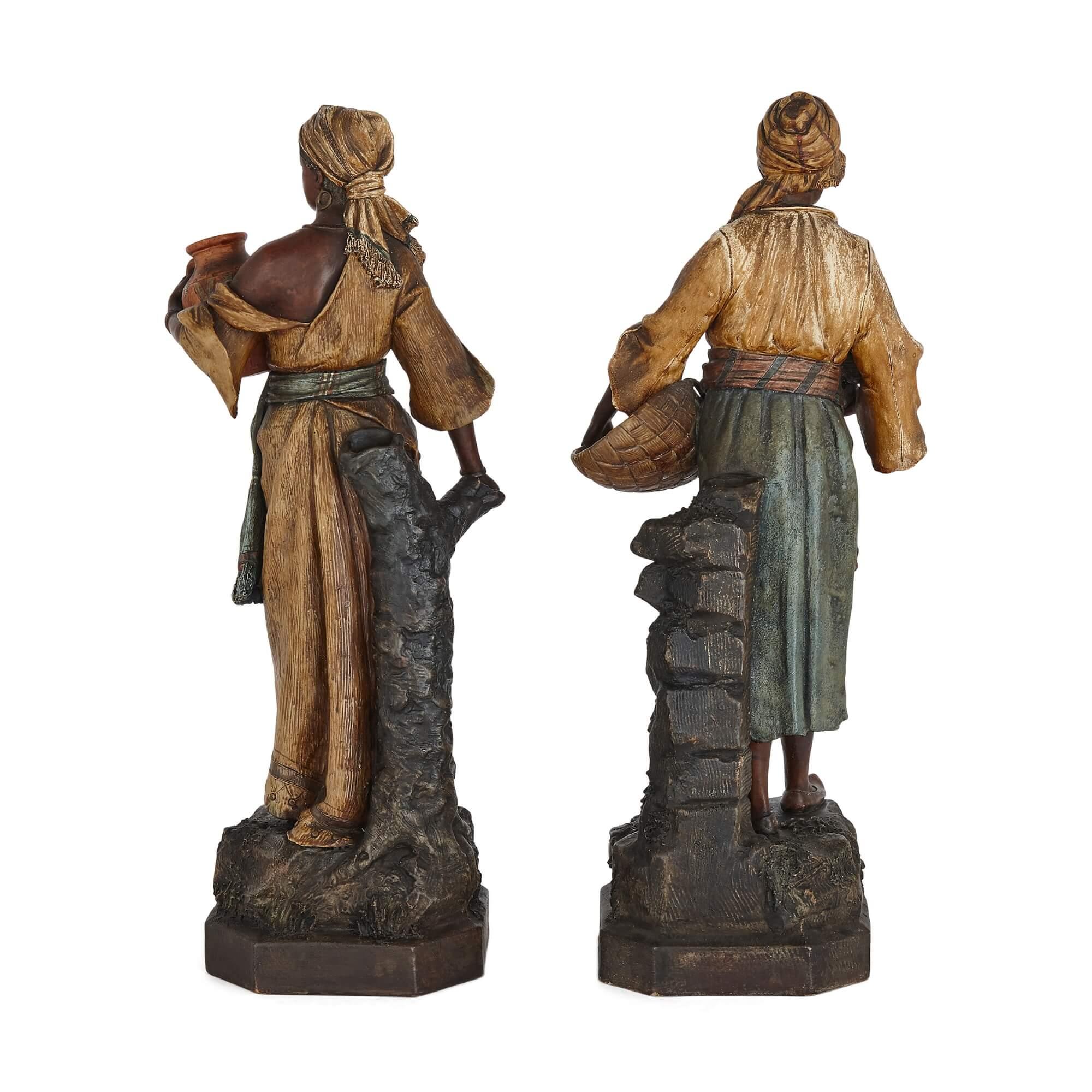 Austrian A pair of Orientalist terracotta figures by Johann Maresch For Sale