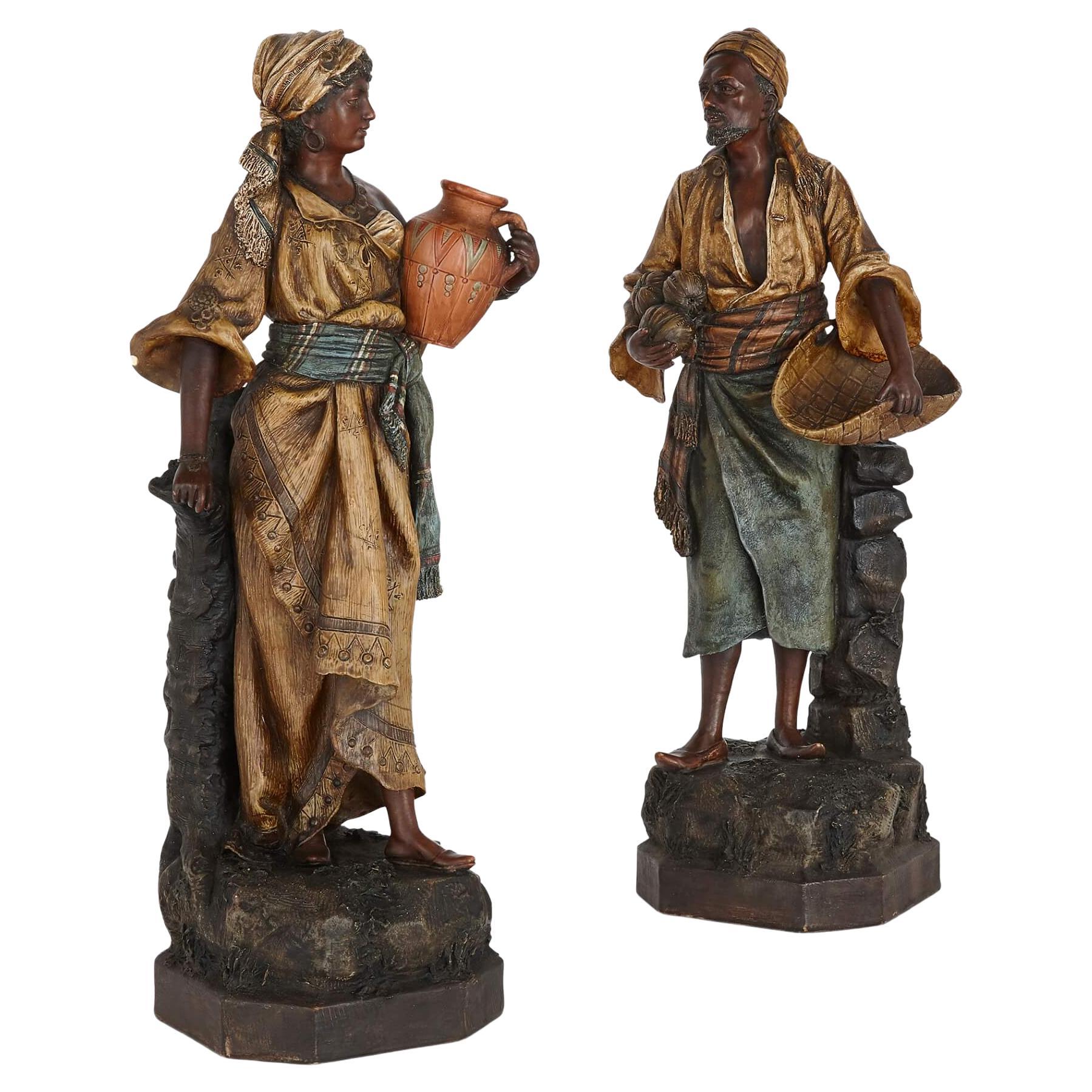 A pair of Orientalist terracotta figures by Johann Maresch For Sale