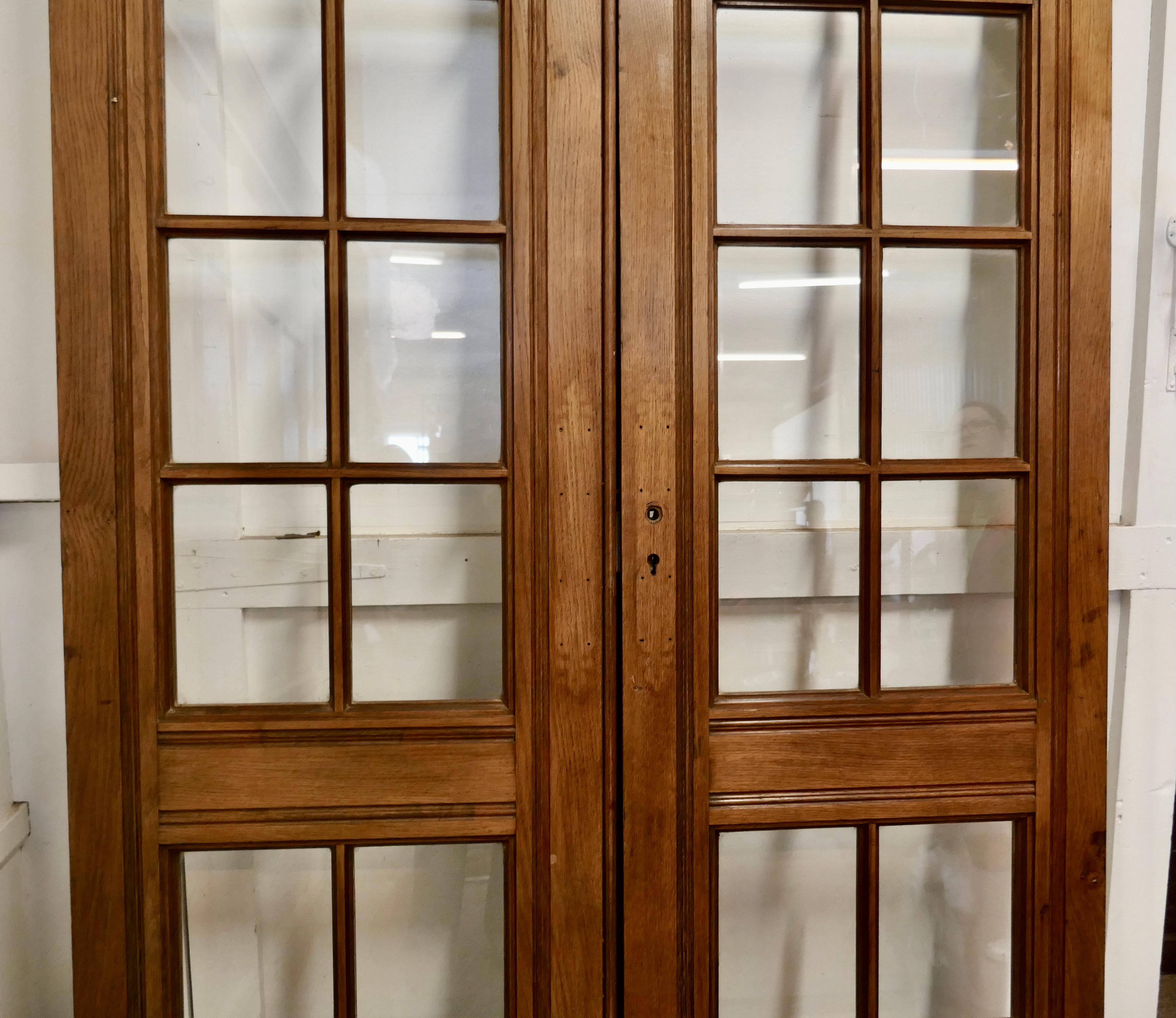 Arts and Crafts Pair of Original 19th Century Glazed Oak Double Doors