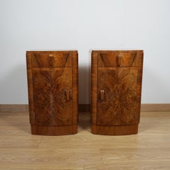 A Pair of Original Art Deco Burr Walnut Bedside Cabinets