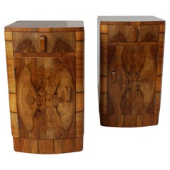 A Pair of Original Art Deco Burr Walnut Bedside Cabinets
