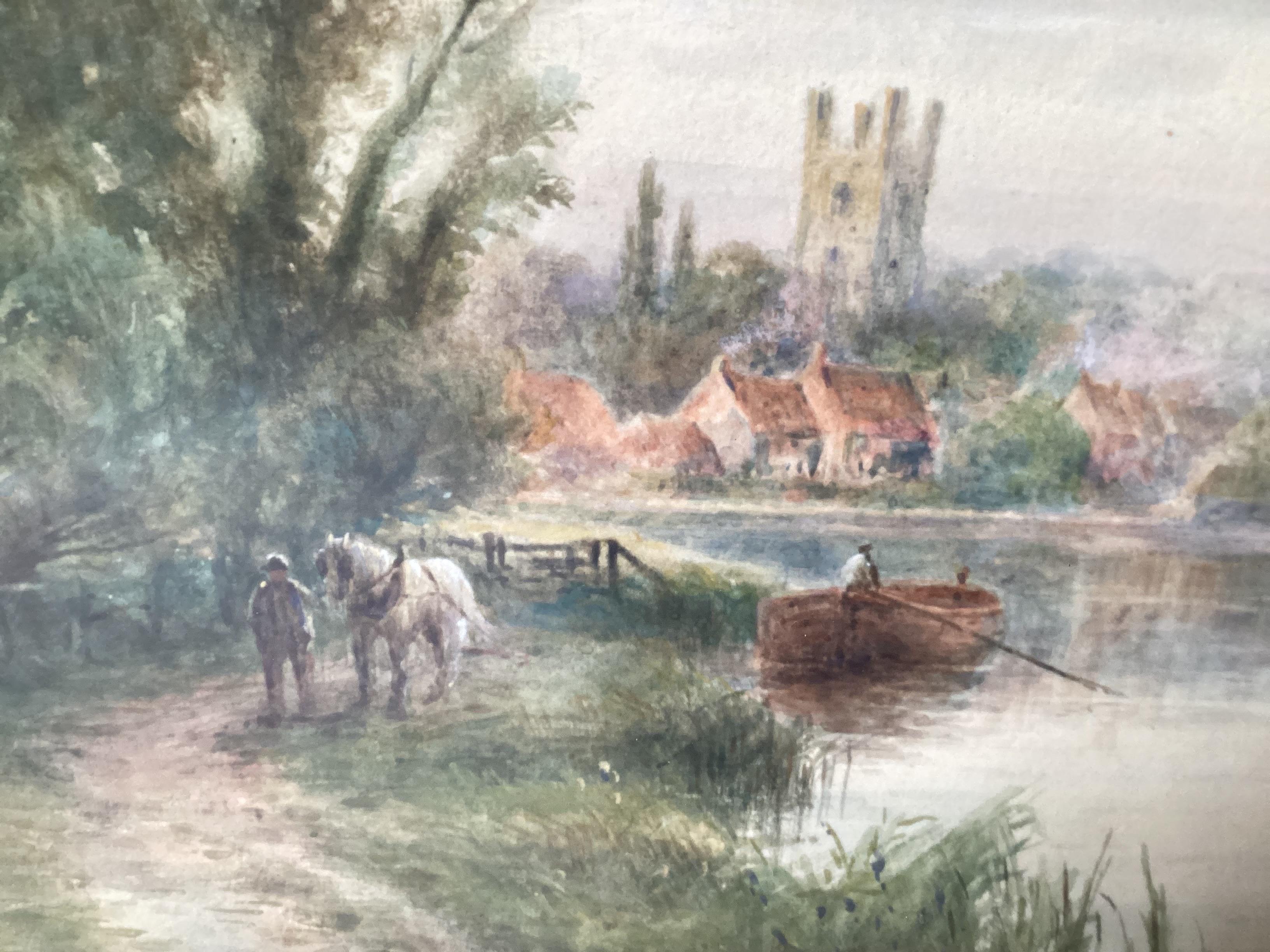 Pareja de acuarelas originales de paisajes campestres de Henley-on-thames Inglés