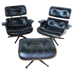 A Pair of Original Herman Miller Eames Chairs and Ottoman for Hille