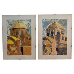 Paire de gravures originales de monotype du Duomo, signées par l'artiste, 1981