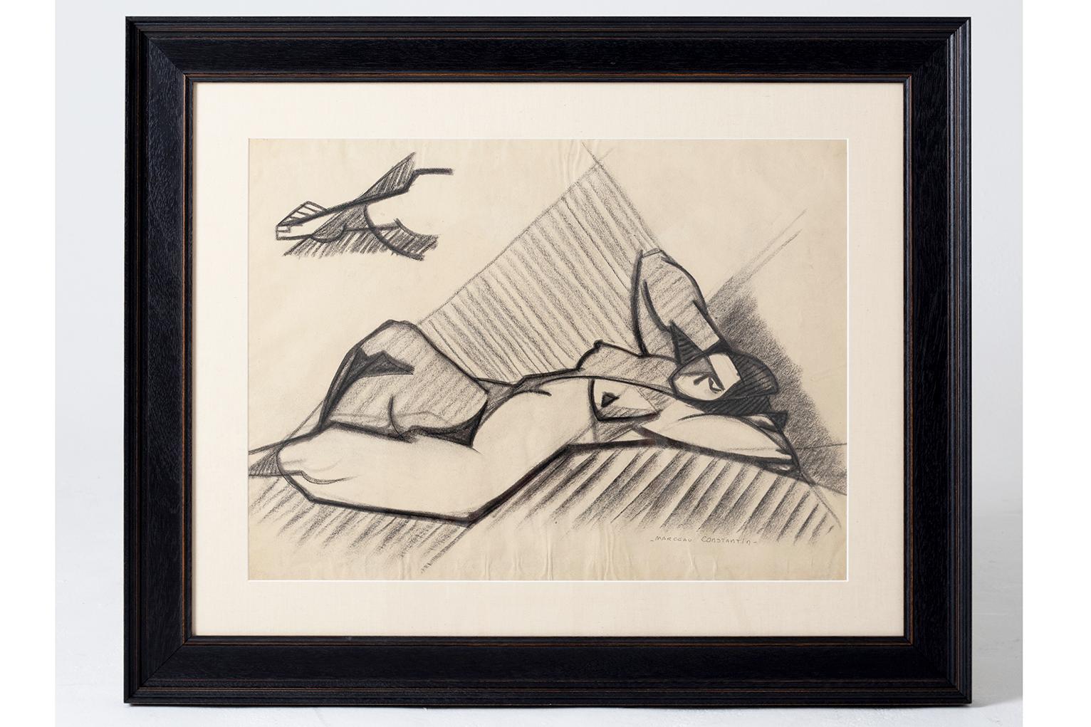 French Pair of Original Nude Drawings by Marceau Constantin