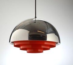 Pair of Orignal Chrome and Orange "Milieu" Ceiling Lights by Jo Hammerborg