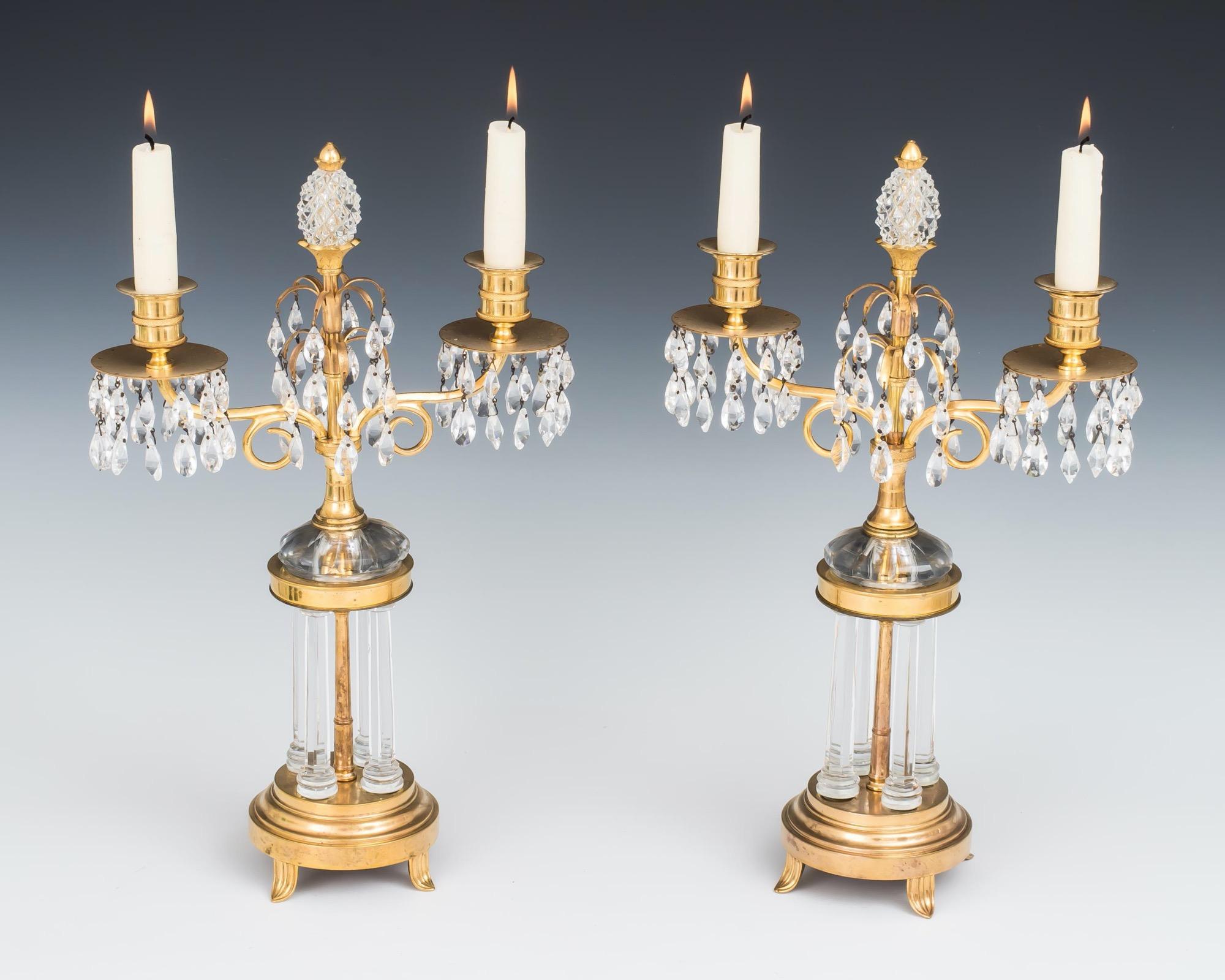 Early 19th Century A Pair of Ormolu and Glass Temple Candelabra For Sale