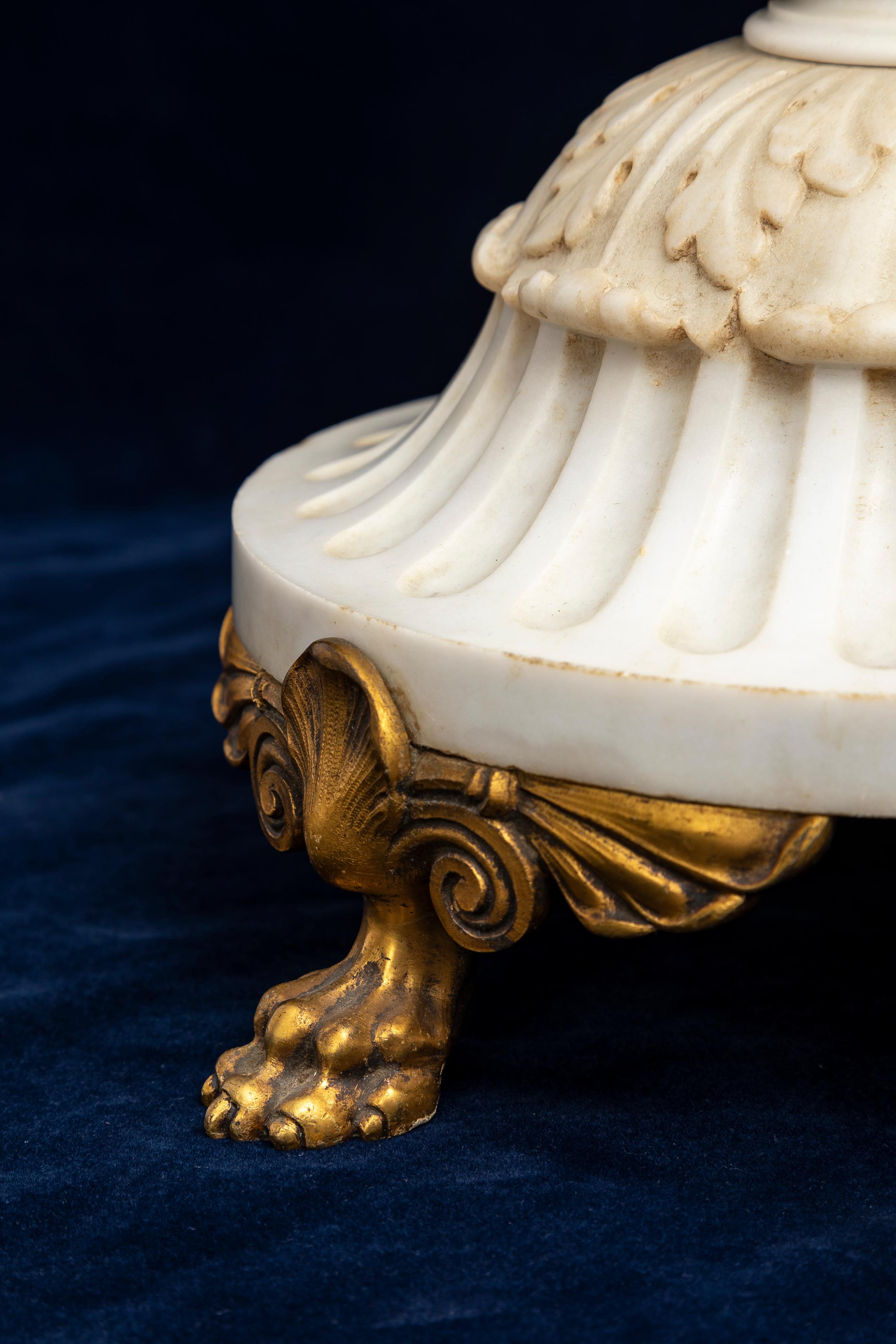 Late 19th Century A Pair of Ormolu and Marble Table Lamps, Signed Sterling Bronze Co. New York For Sale
