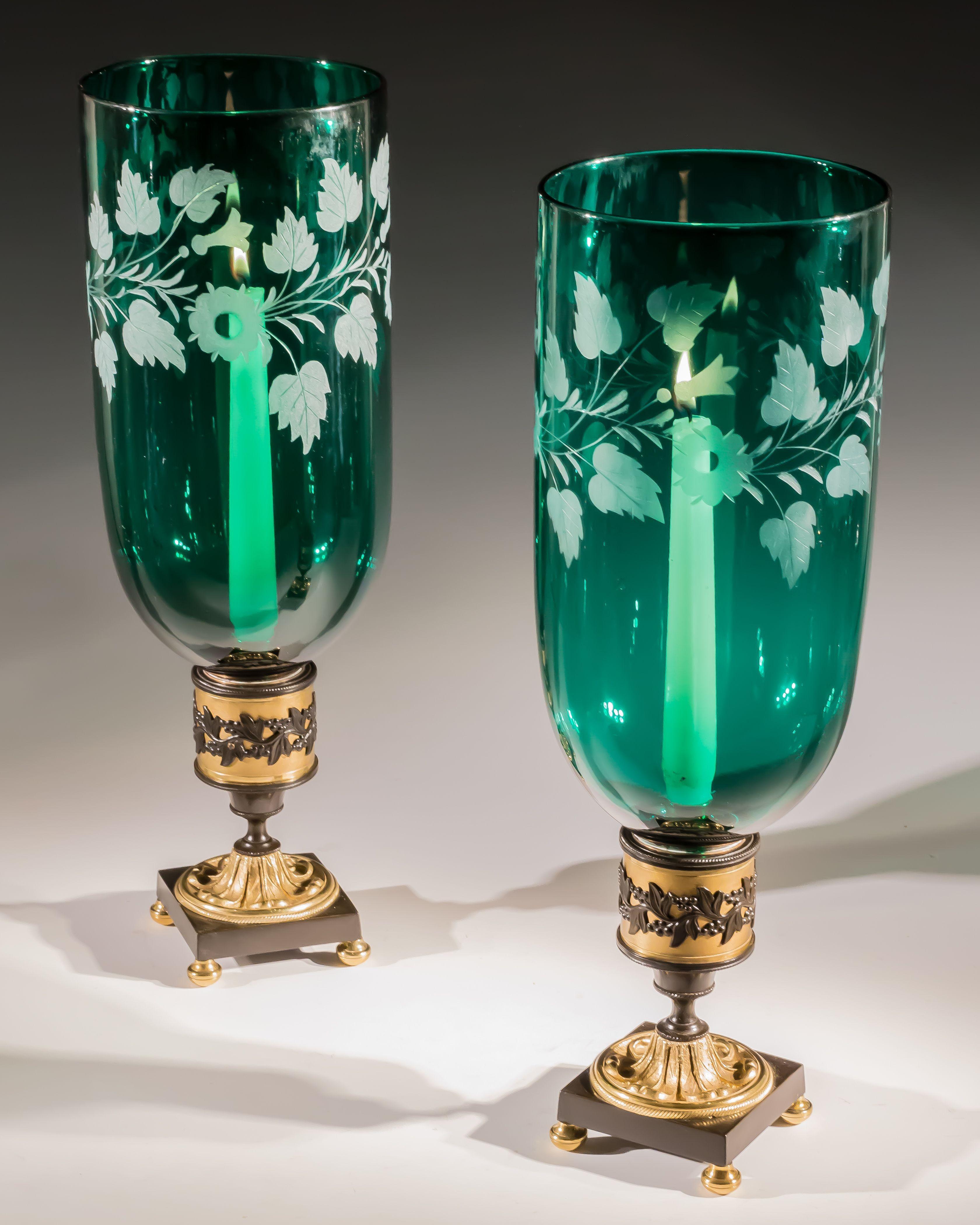 19th Century Pair of Ormolu & Bronze Mounted Green Storm Shades For Sale