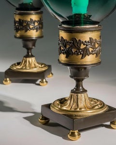Pair of Ormolu & Bronze Mounted Green Storm Shades