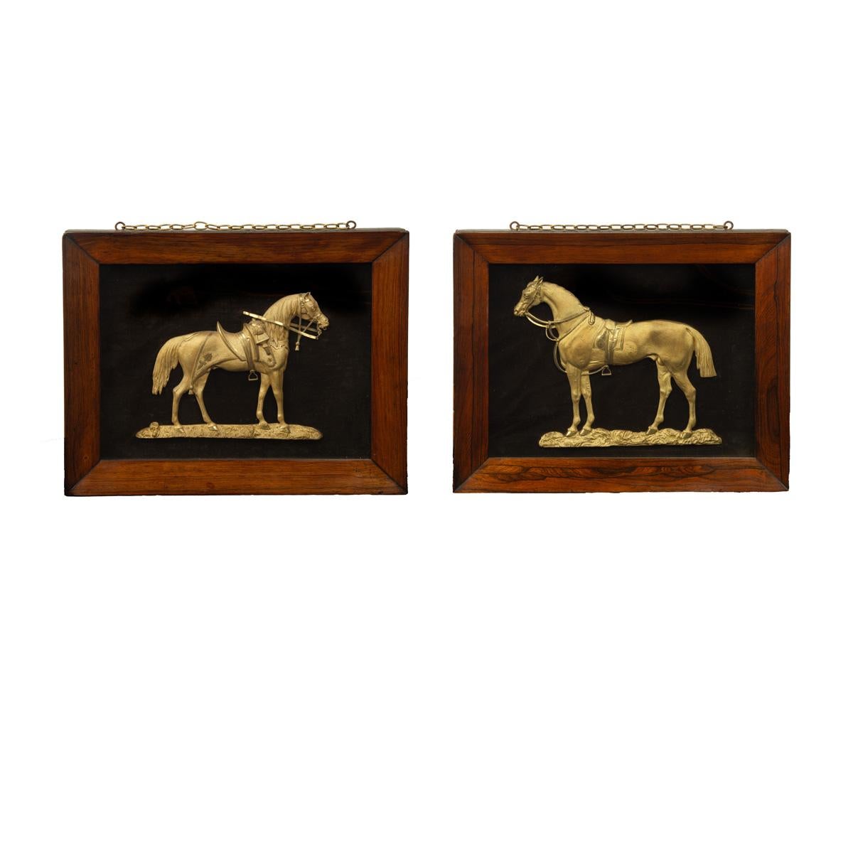 A pair of ormolu equine portraits of famous war horses ‘Copenhagen’ and ‘Marengo In Good Condition For Sale In Lymington, Hampshire
