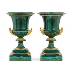 Pair of Ormolu Mounted Malachite French Vases after a design by Galberg