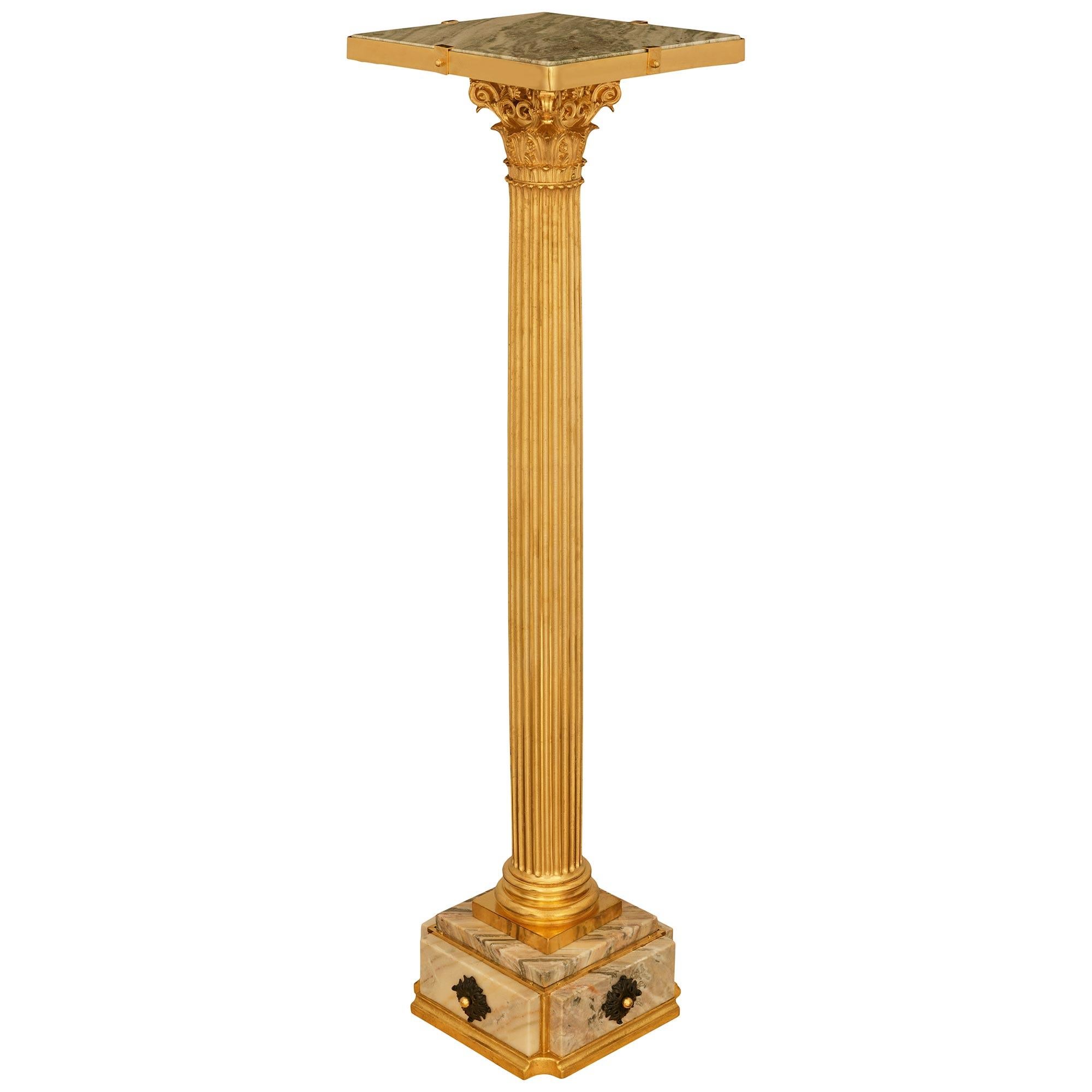 Neoclassical A pair of Ormolu, patinated Bronze and Rose Saint Pons Marble pedestals For Sale