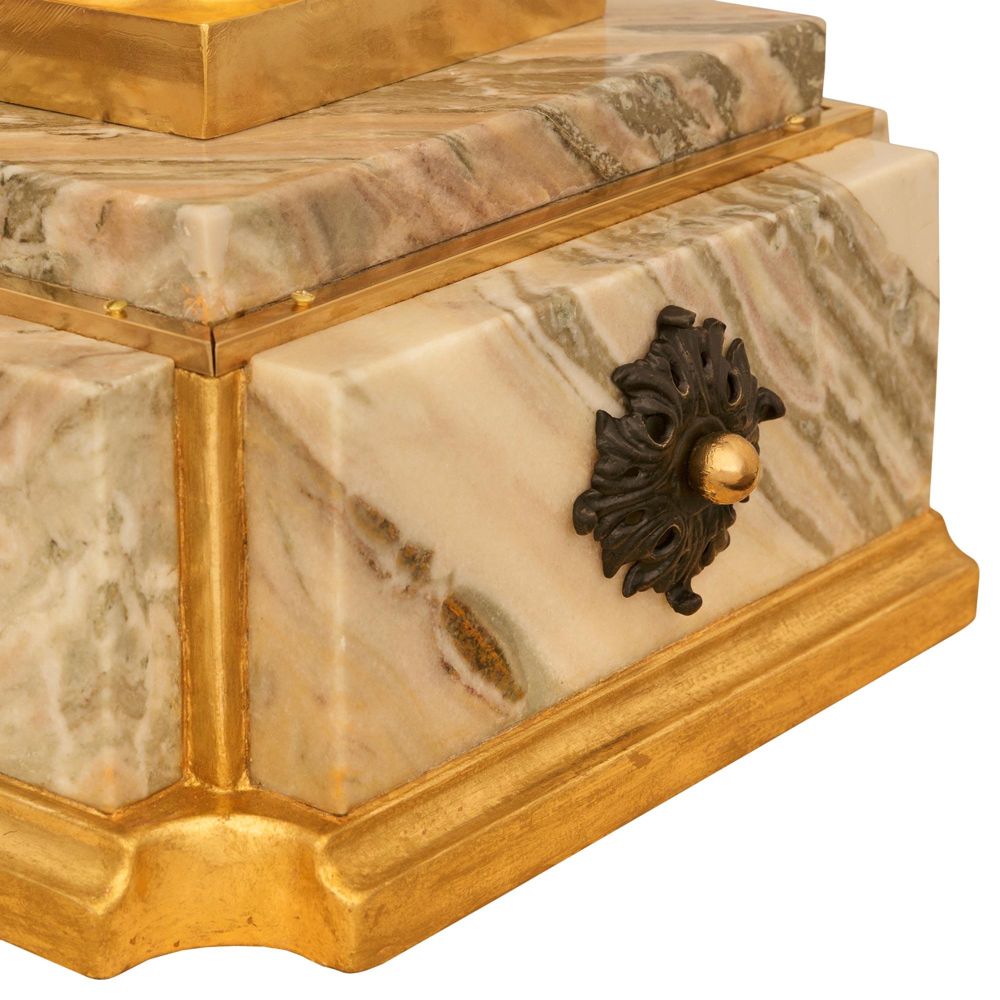 19th Century A pair of Ormolu, patinated Bronze and Rose Saint Pons Marble pedestals For Sale
