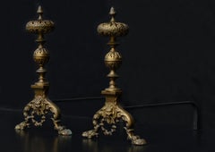 Pair of Ornate Brass Firedogs