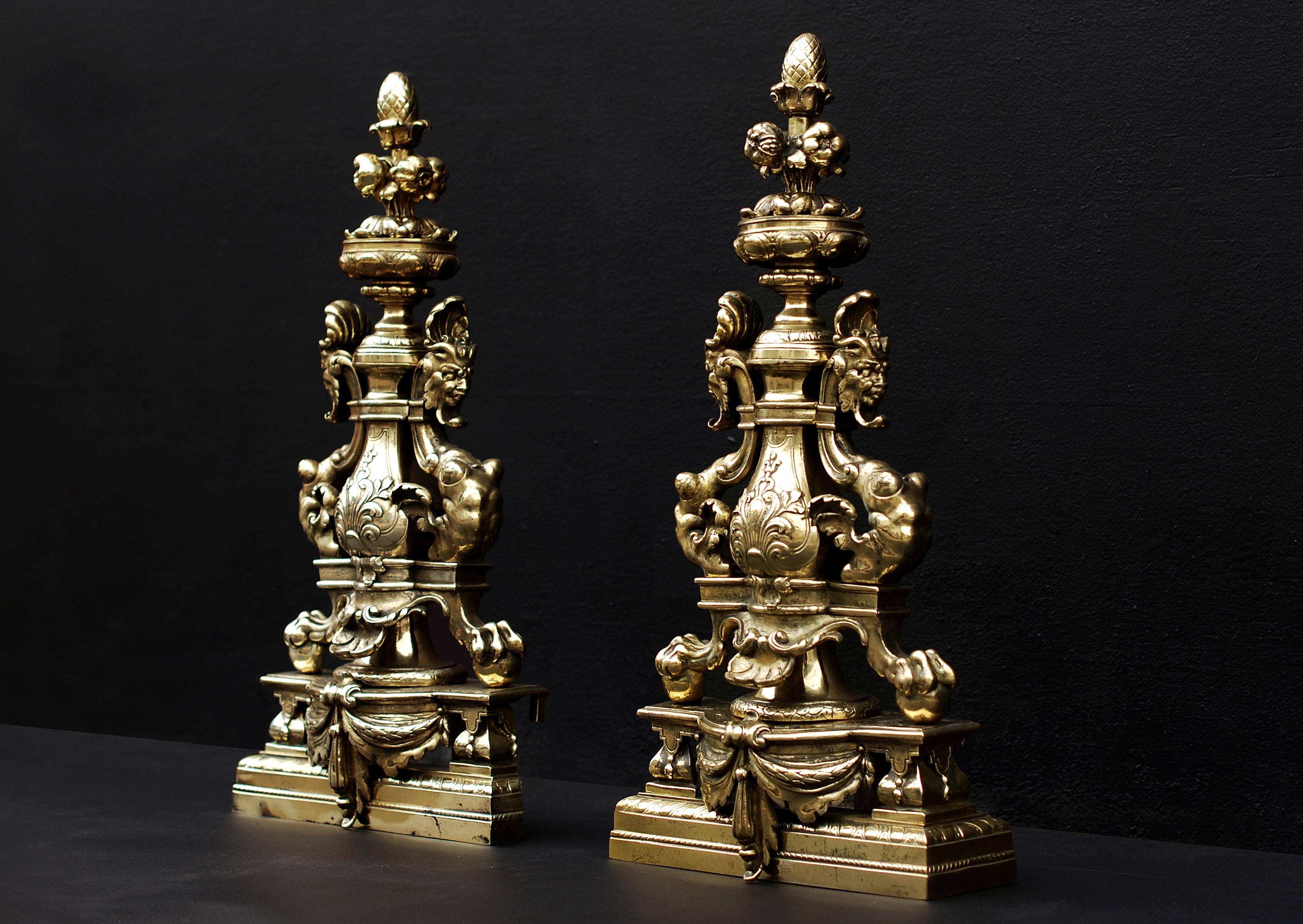 Pair of Ornate English 19th Century Andirons In Good Condition For Sale In London, GB