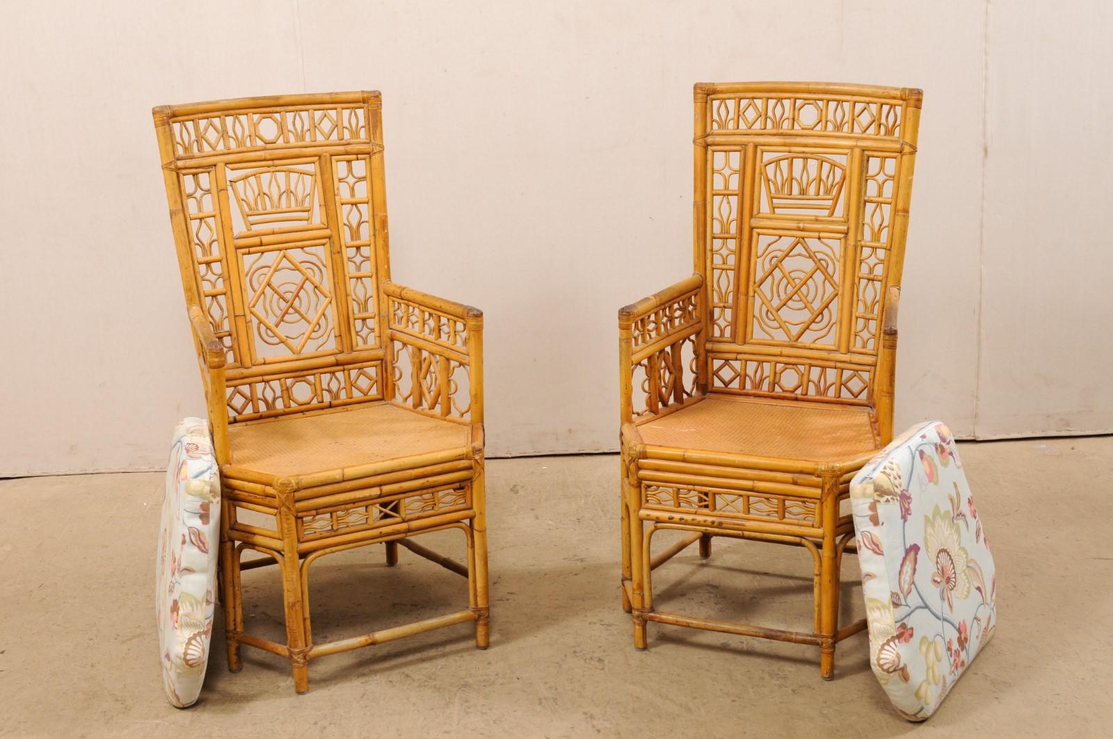 Pair of Ornately Designed Bamboo Occasional High-Back Armchairs 6