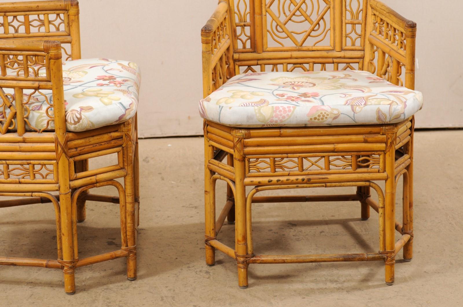 Pair of Ornately Designed Bamboo Occasional High-Back Armchairs In Good Condition In Atlanta, GA