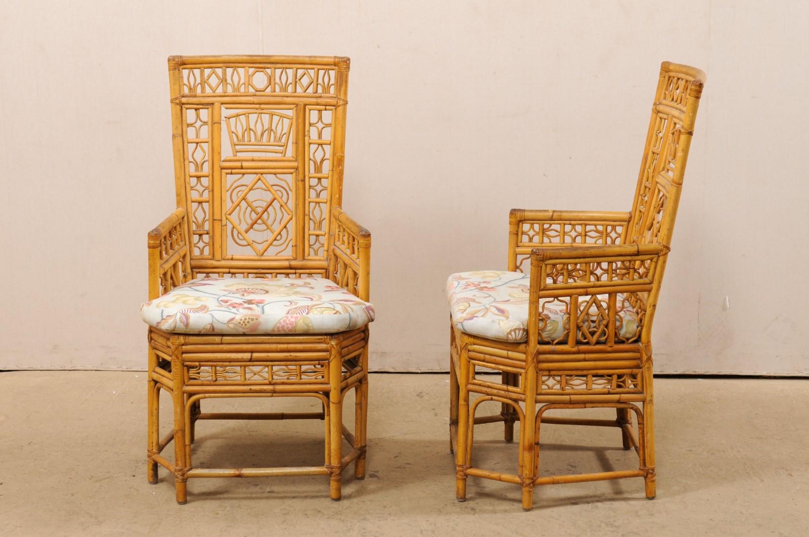 Pair of Ornately Designed Bamboo Occasional High-Back Armchairs 4