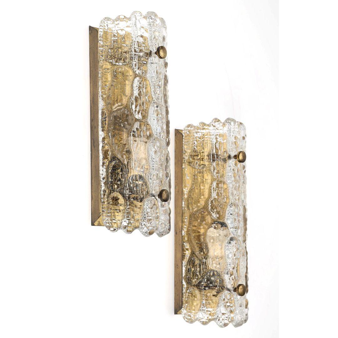 Paire d'appliques en verre moulé Orrefors par Carl Faugerlund Bon état - En vente à New York, NY