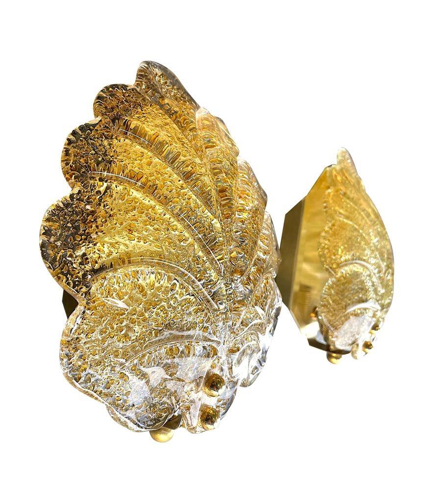 Coppia di appliques di Orrefors in vetro e foglie d'ottone di Reijmyre in vendita 5