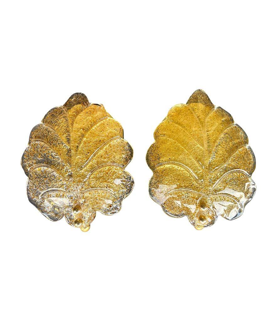 Coppia di appliques di Orrefors in vetro e foglie d'ottone di Reijmyre in vendita 6