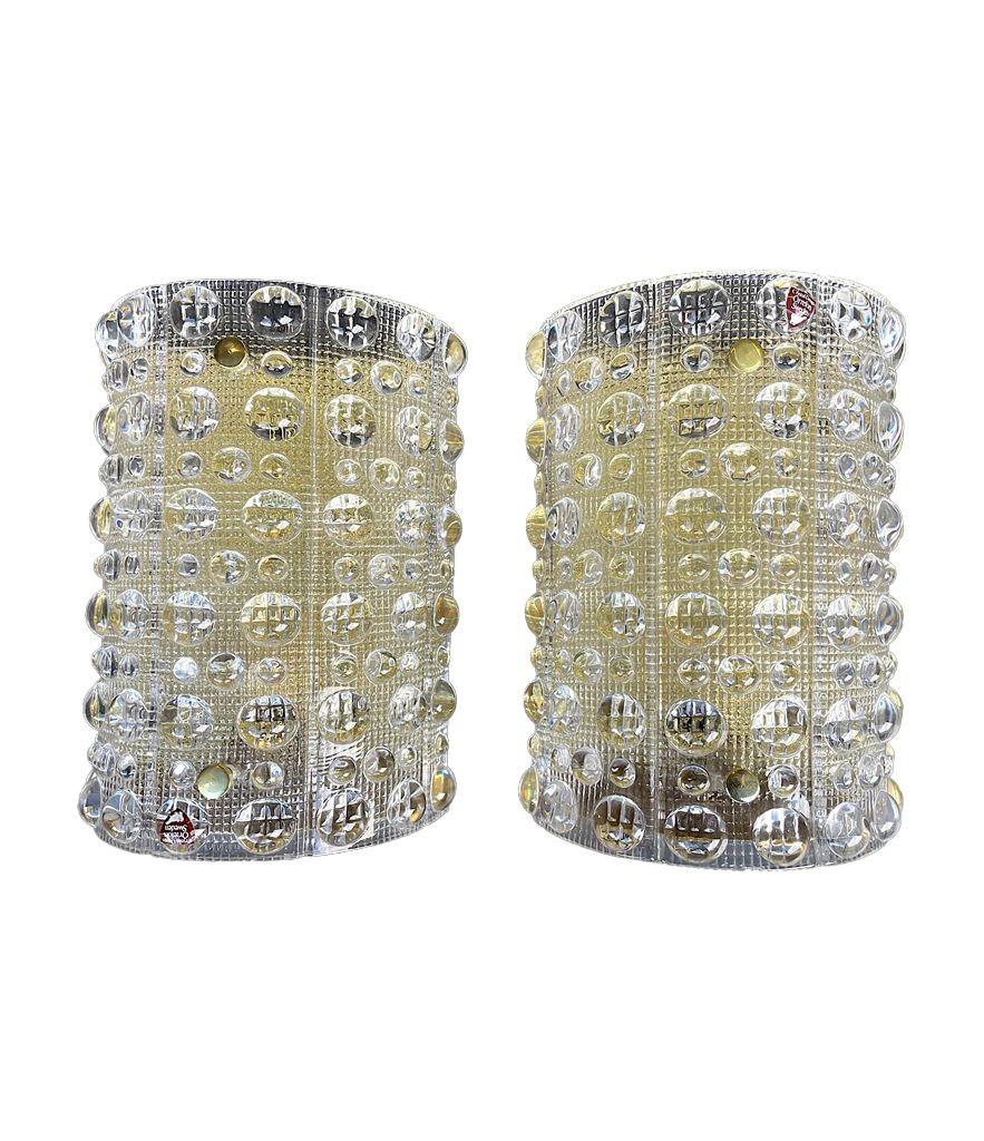 Mid-Century Modern Pair of Orrefors Glass Wall Sconces by Carl Fagerluind for Lyfa For Sale