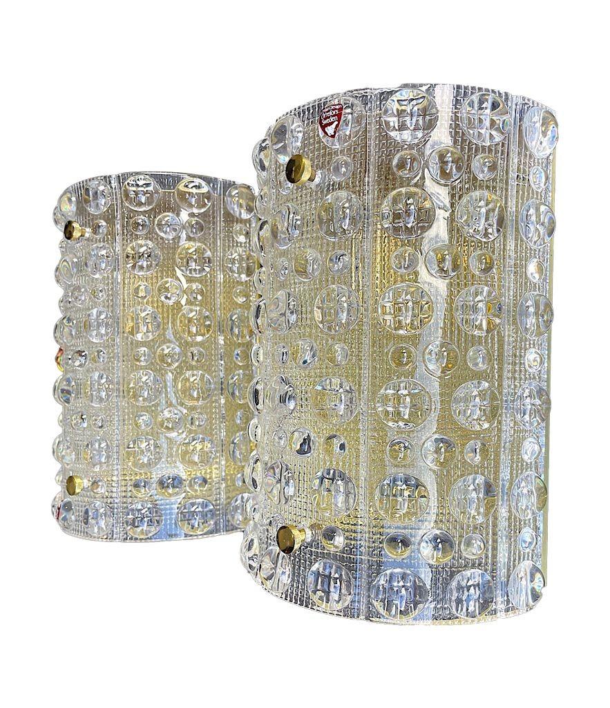 Swedish Pair of Orrefors Glass Wall Sconces by Carl Fagerluind for Lyfa For Sale