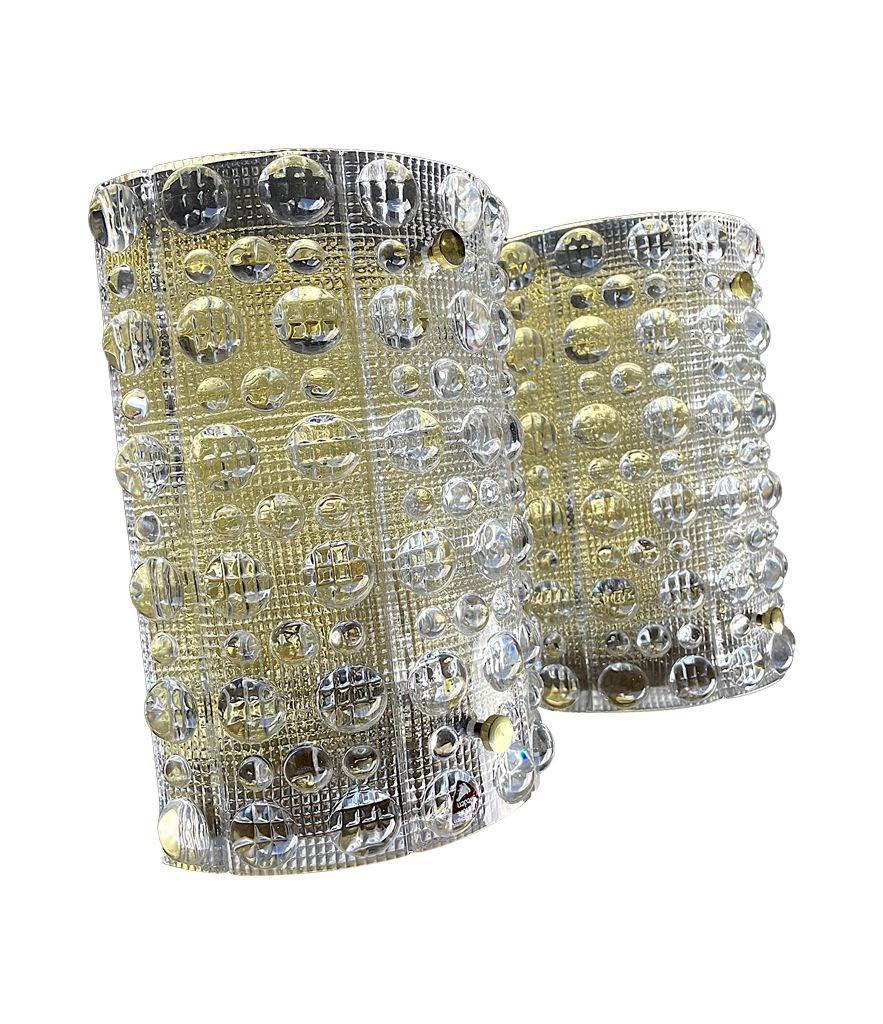 Pair of Orrefors Glass Wall Sconces by Carl Fagerluind for Lyfa In Good Condition For Sale In London, GB