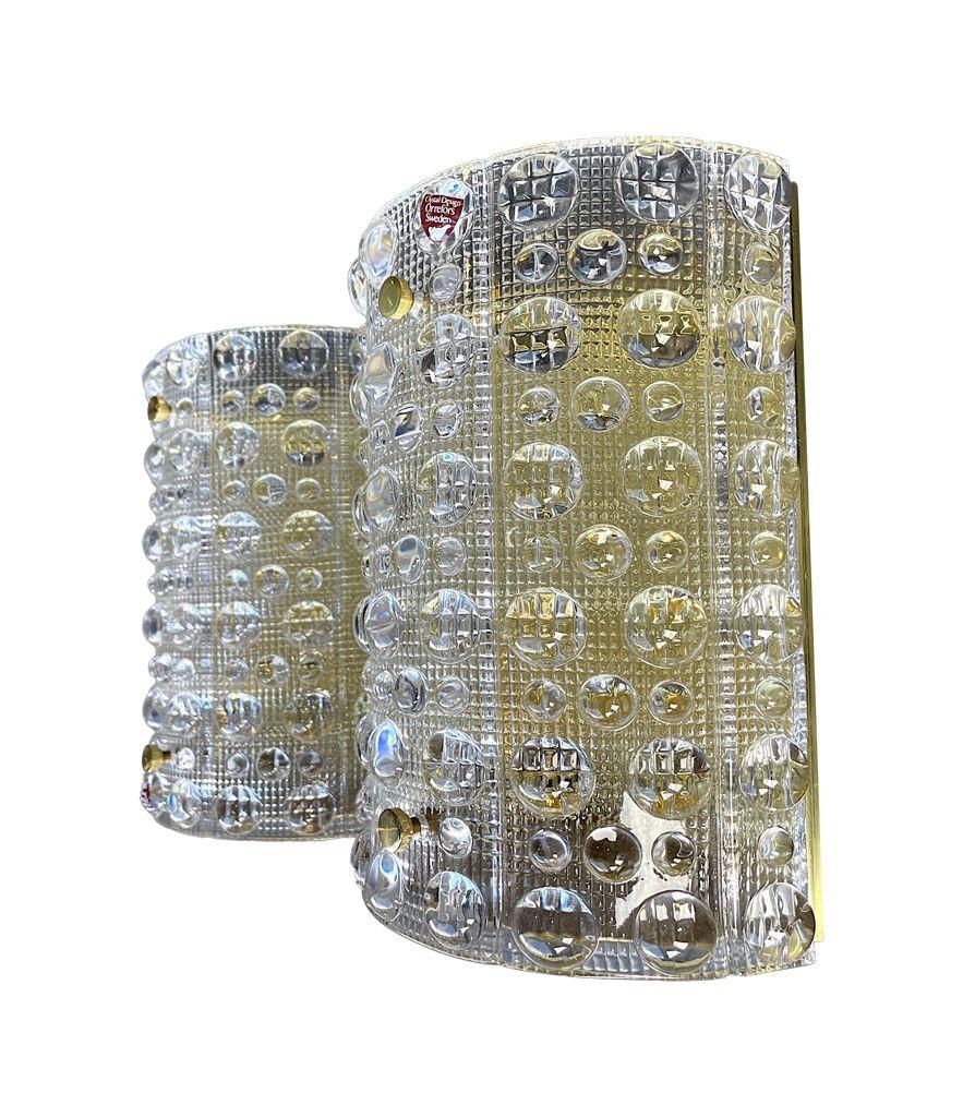 Mid-20th Century Pair of Orrefors Glass Wall Sconces by Carl Fagerluind for Lyfa For Sale