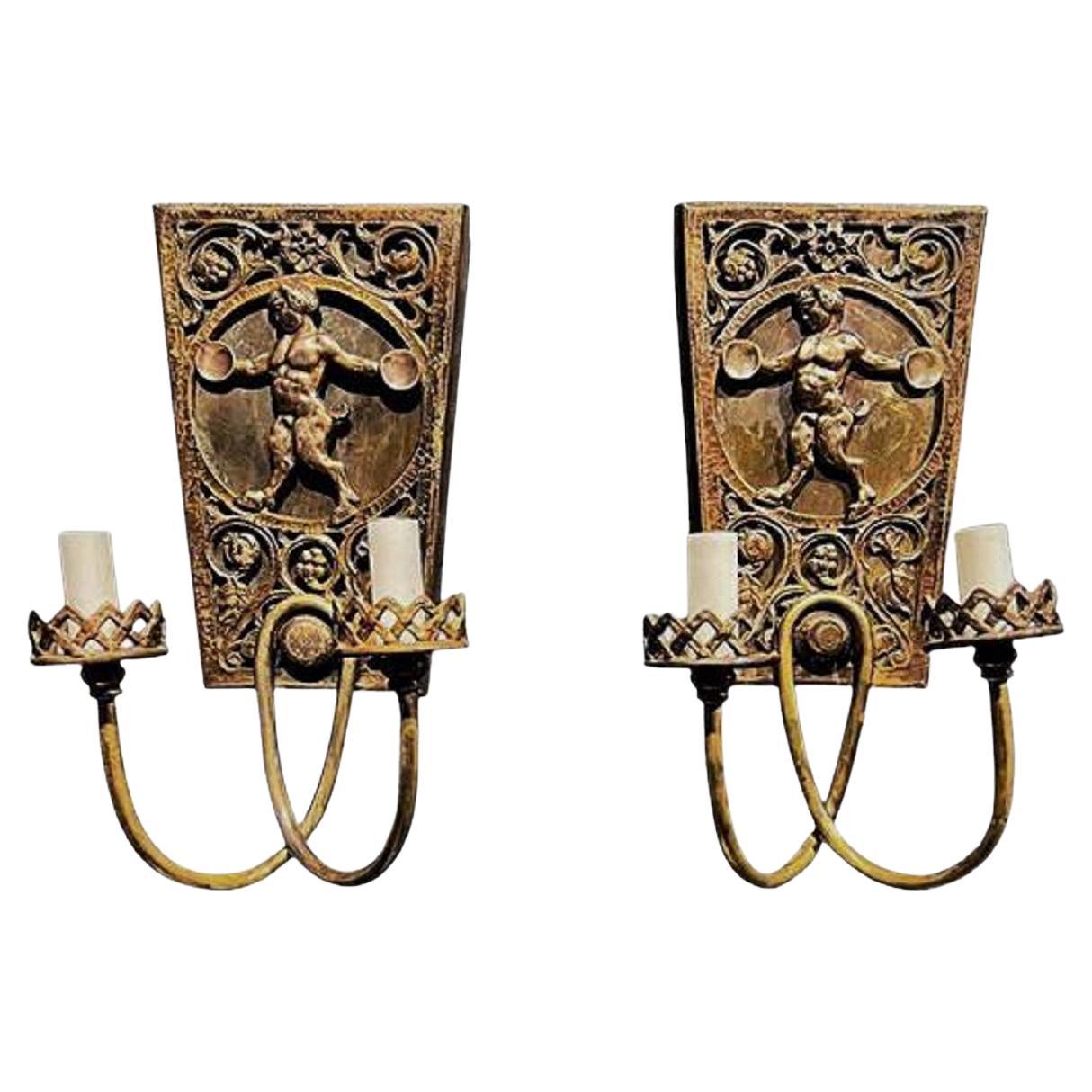 1920's Oscar Bach Gothic style Brown Patinated Sconces For Sale