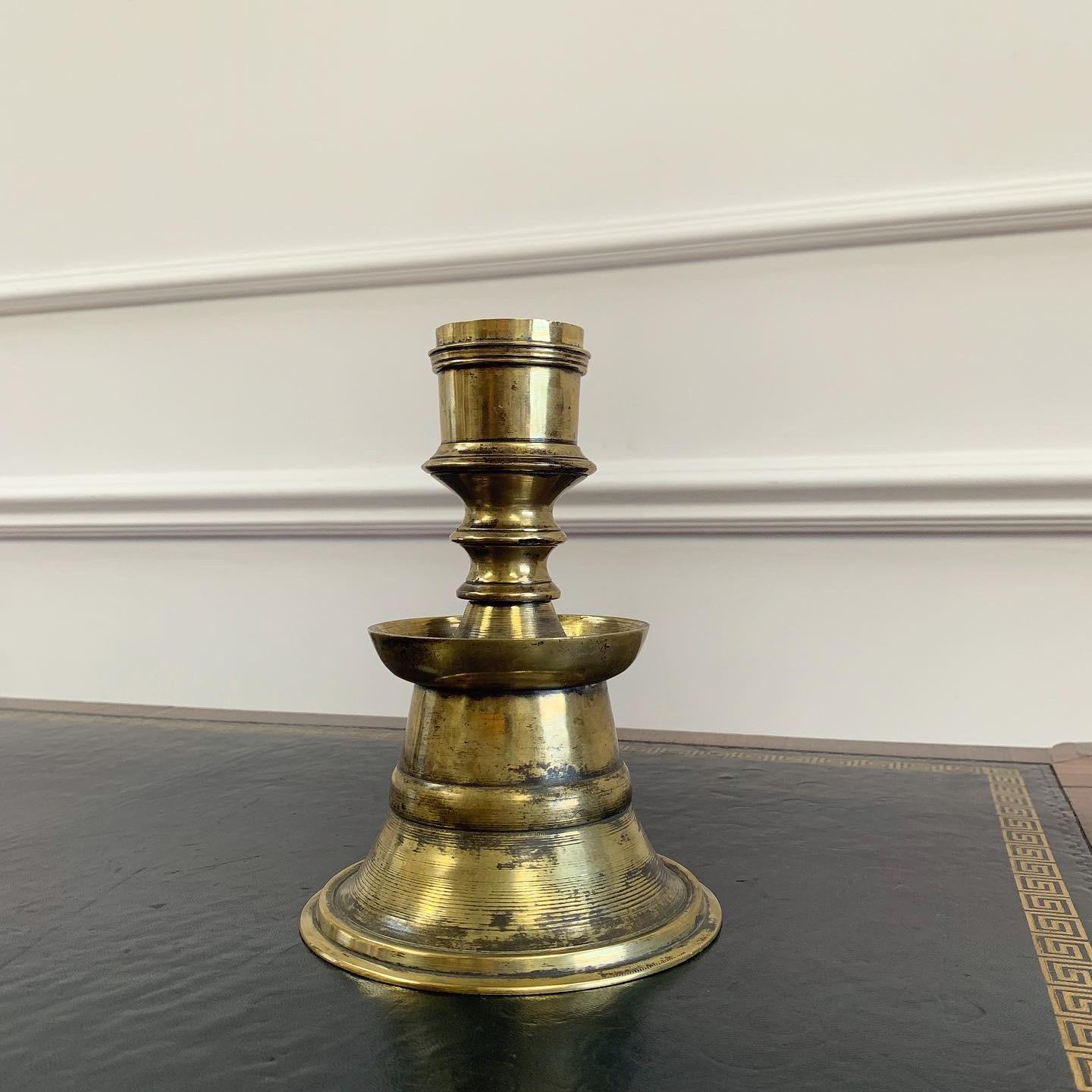 Turkish A Pair of Ottoman Brass Candlesticks, Now As Lamps