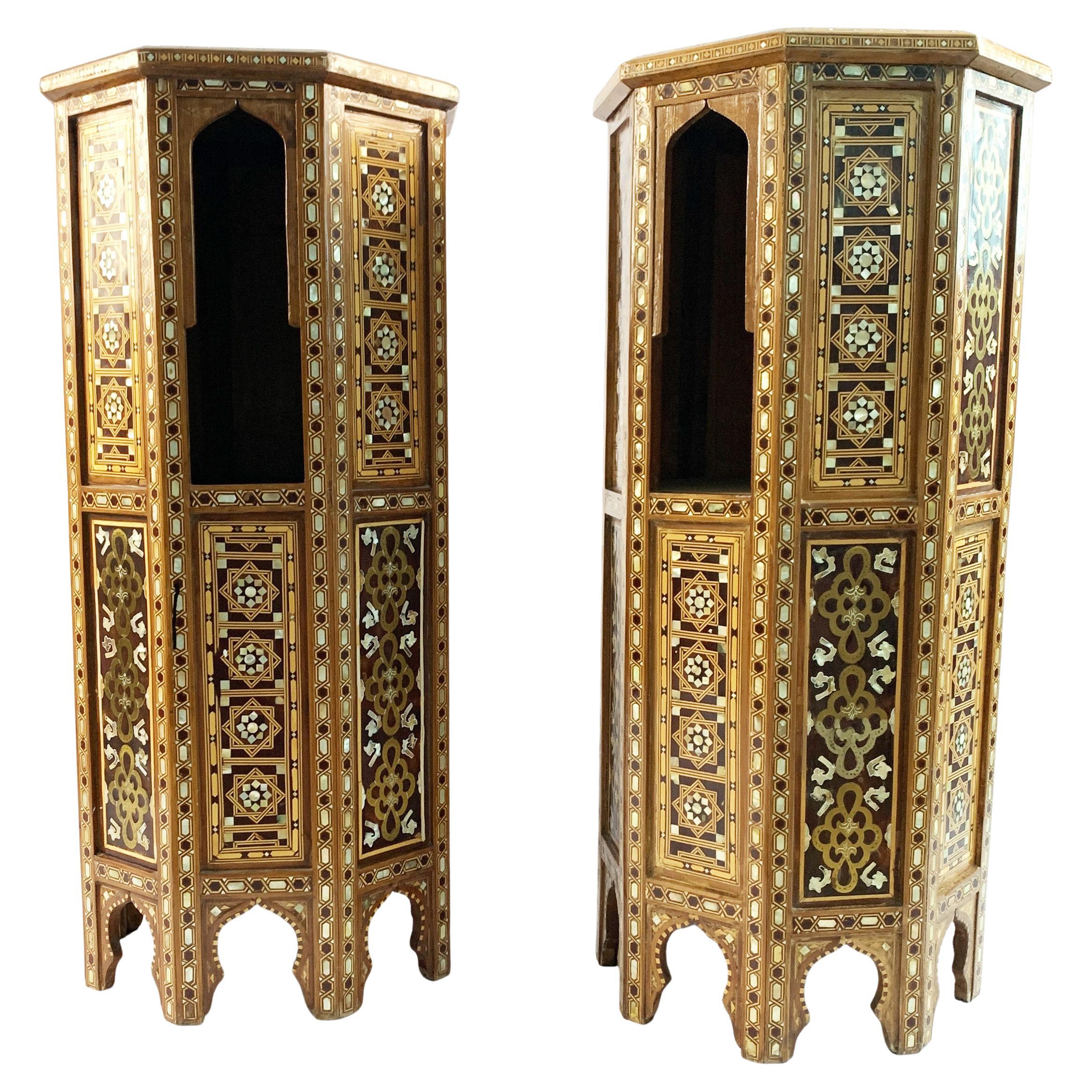 Pair of Ottoman Mother-of-pearl and Tortoiseshell Stands, 19th Century For Sale