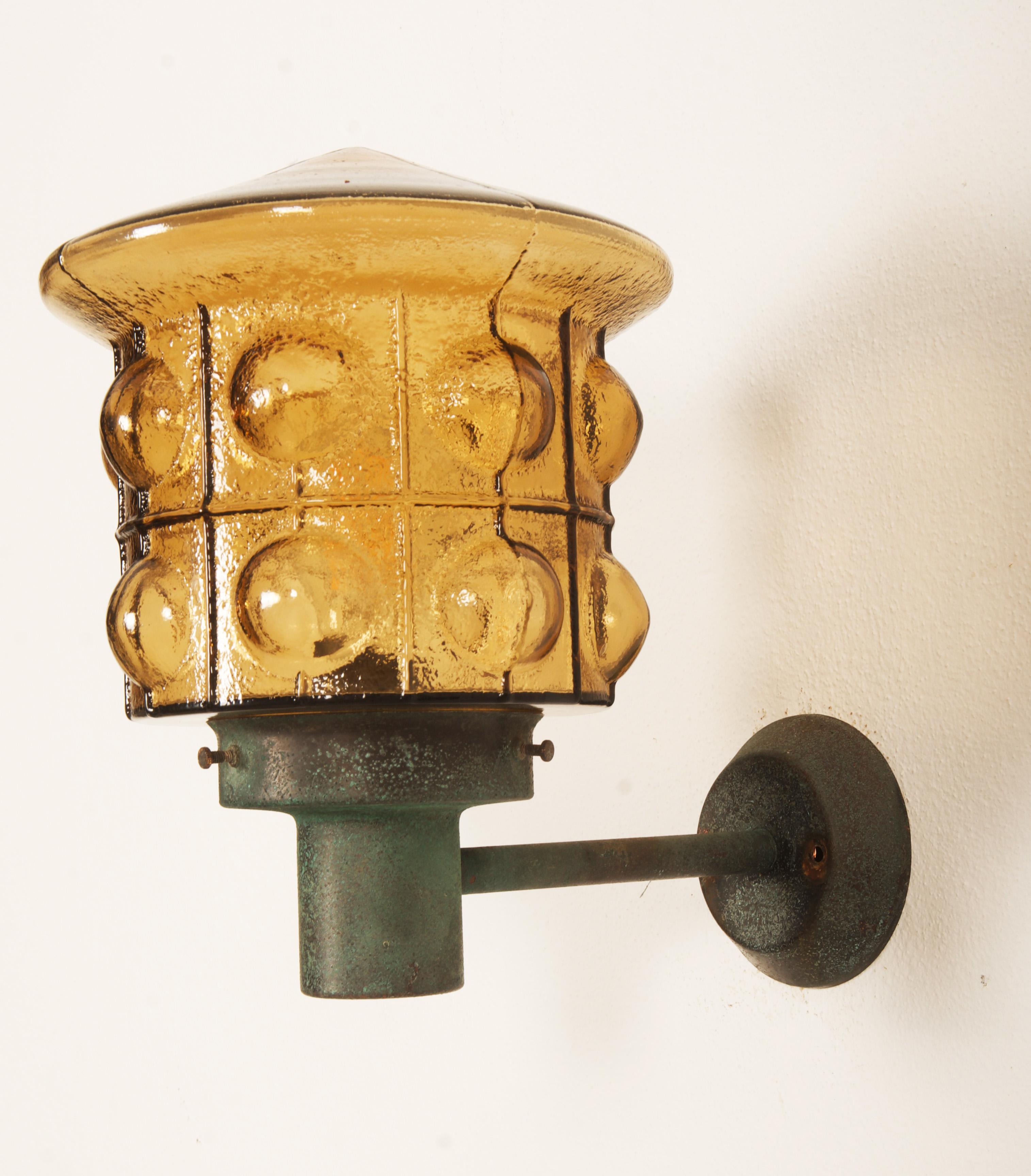 A Pair Of Outdoor Metal Wall Lamps With Glass Shades 7