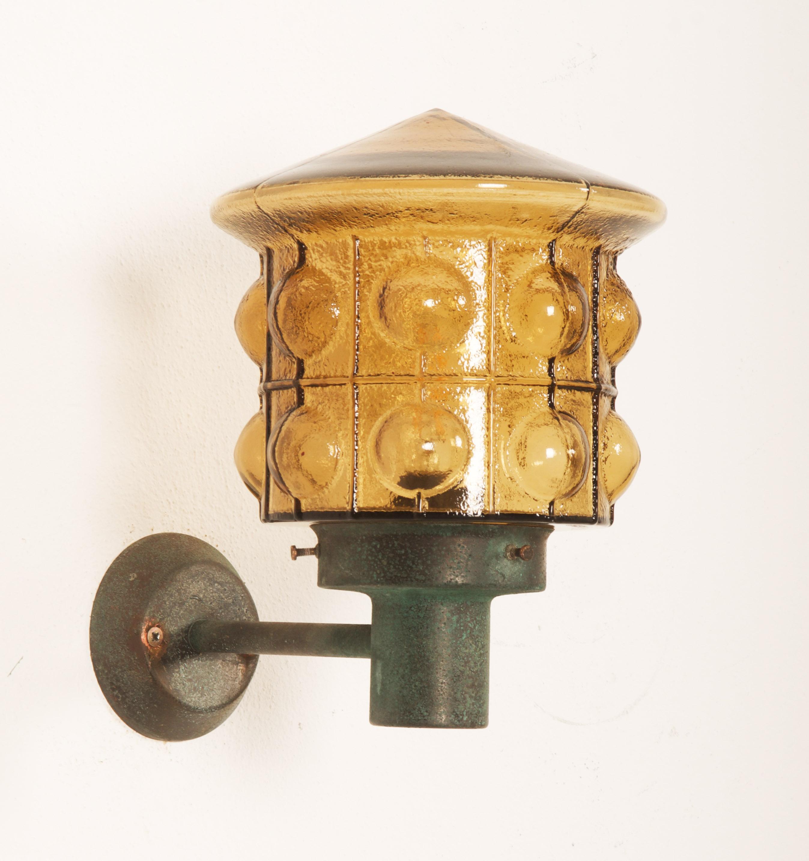 Mid-Century Modern A Pair Of Outdoor Metal Wall Lamps With Glass Shades