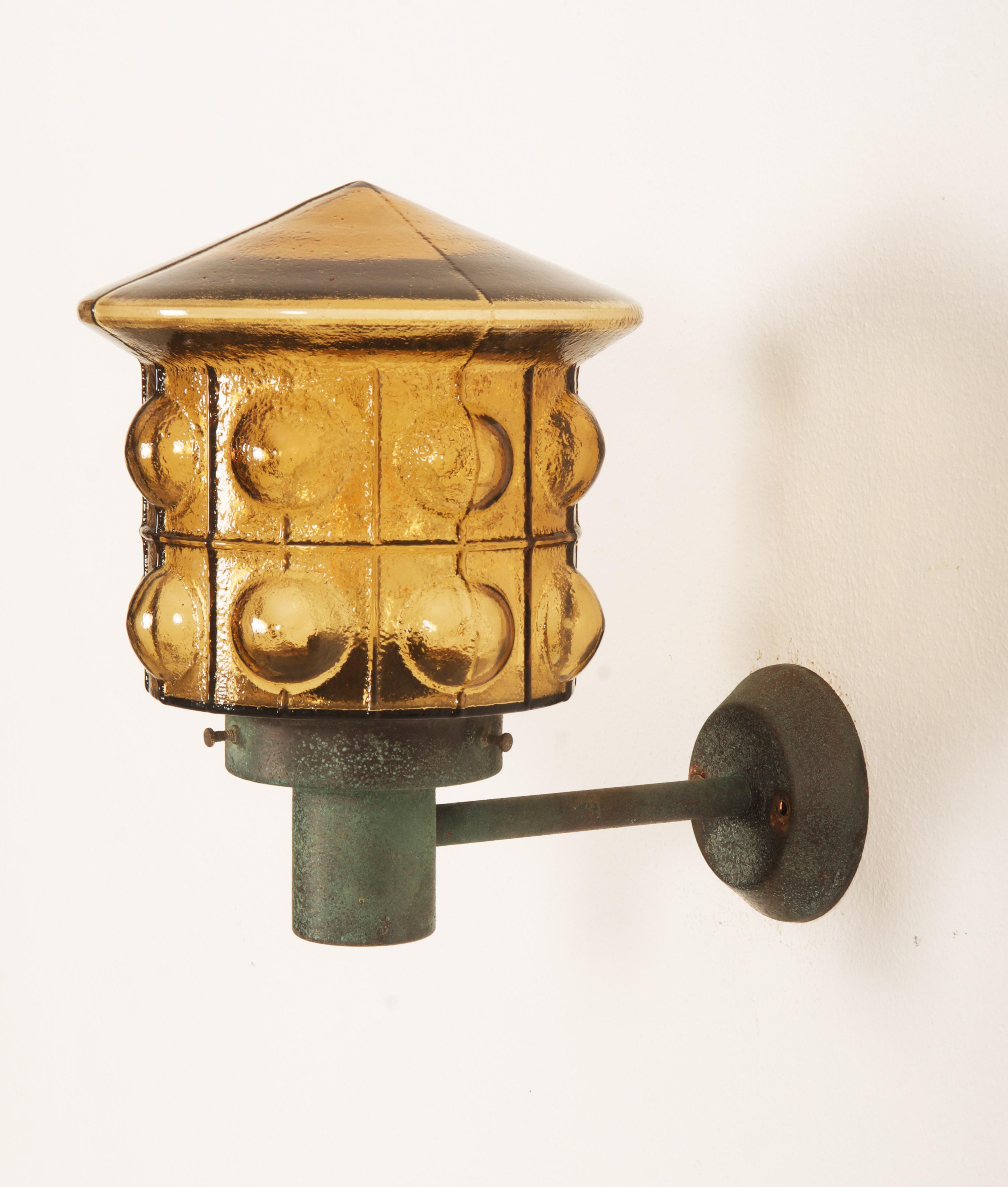 Danish A Pair Of Outdoor Metal Wall Lamps With Glass Shades