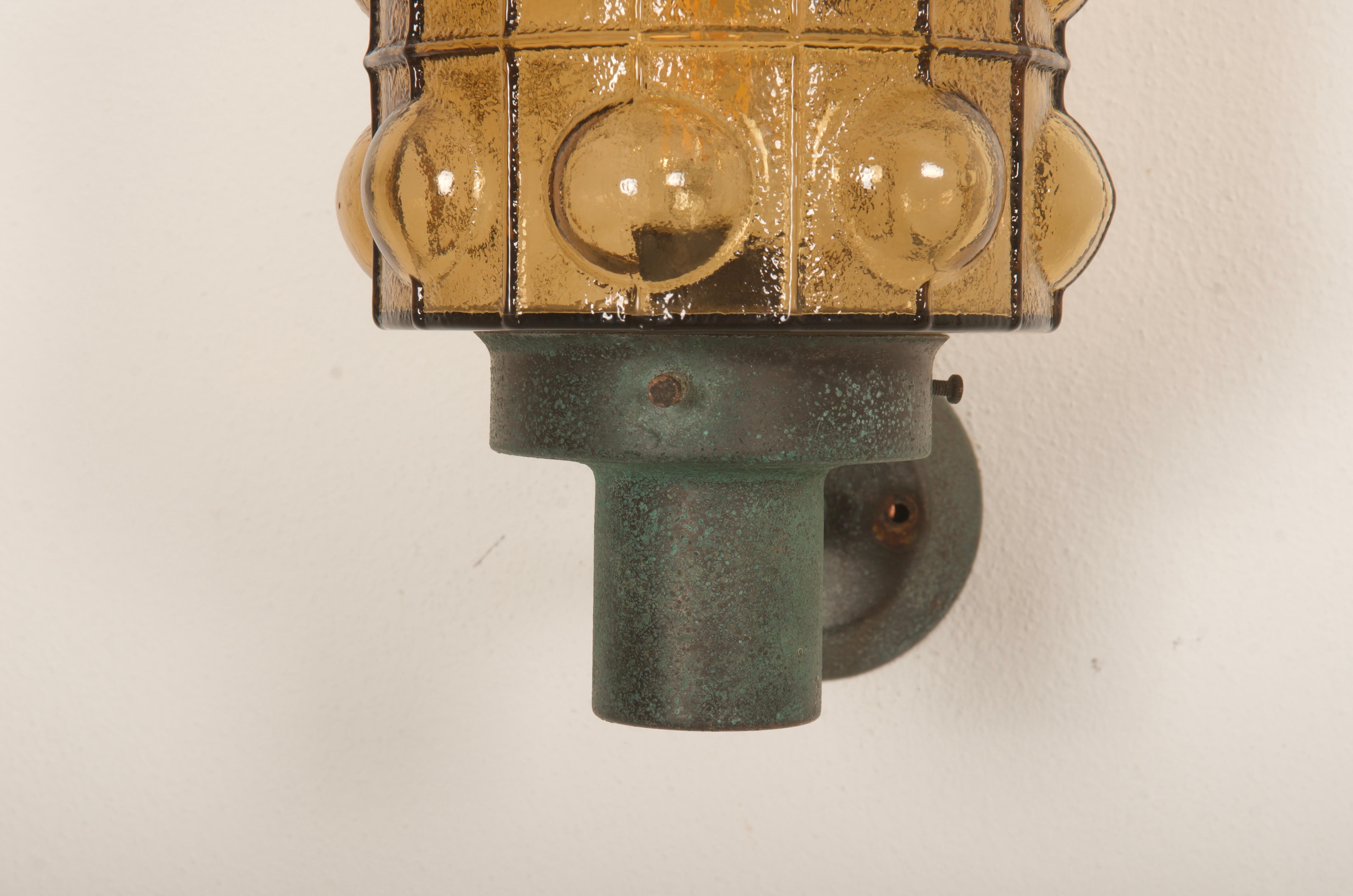 Mid-20th Century A Pair Of Outdoor Metal Wall Lamps With Glass Shades