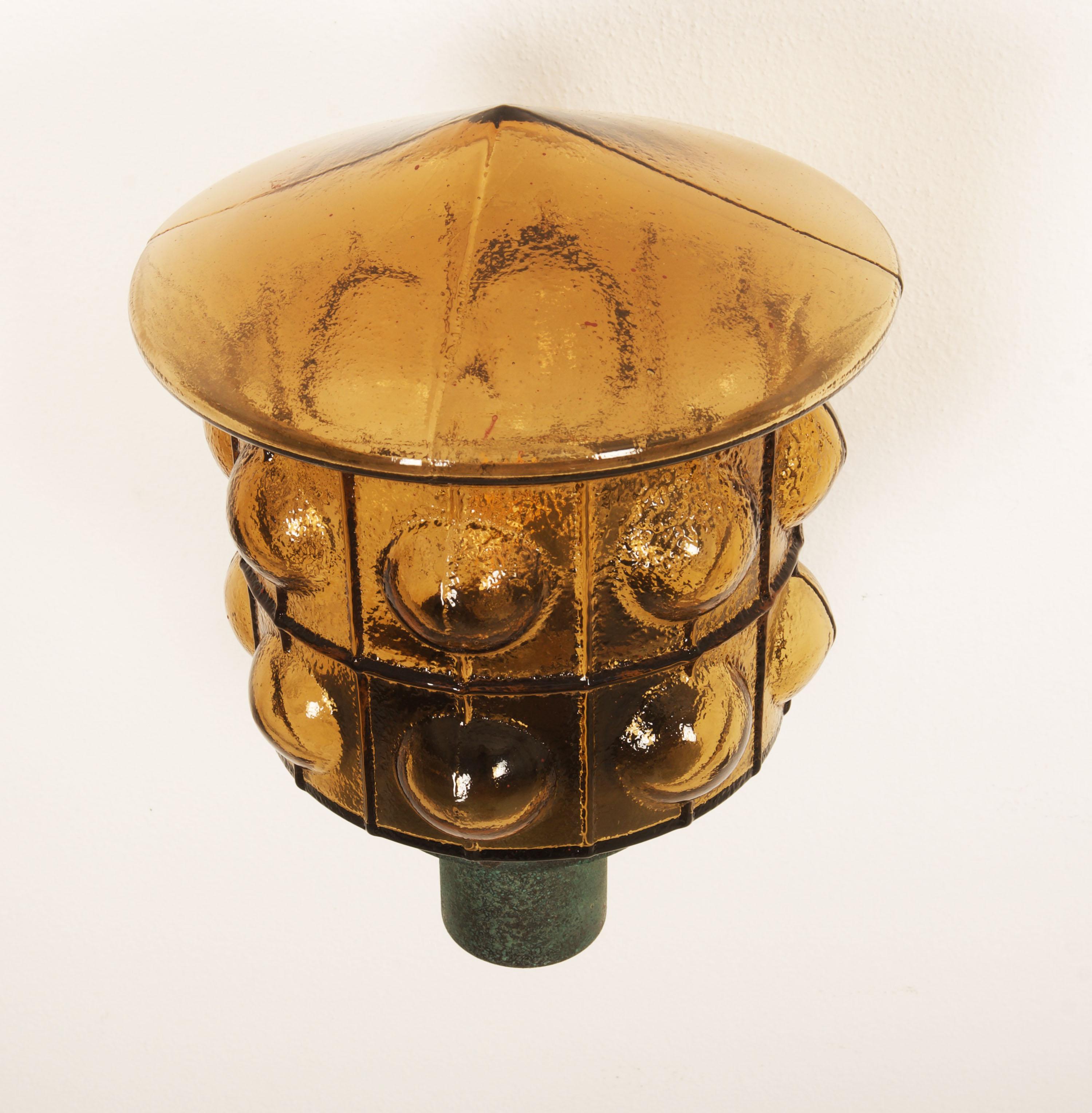 A Pair Of Outdoor Metal Wall Lamps With Glass Shades 2