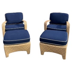 A Pair of Outdoor Wicker Sunroom Armchairs With Ottomans 